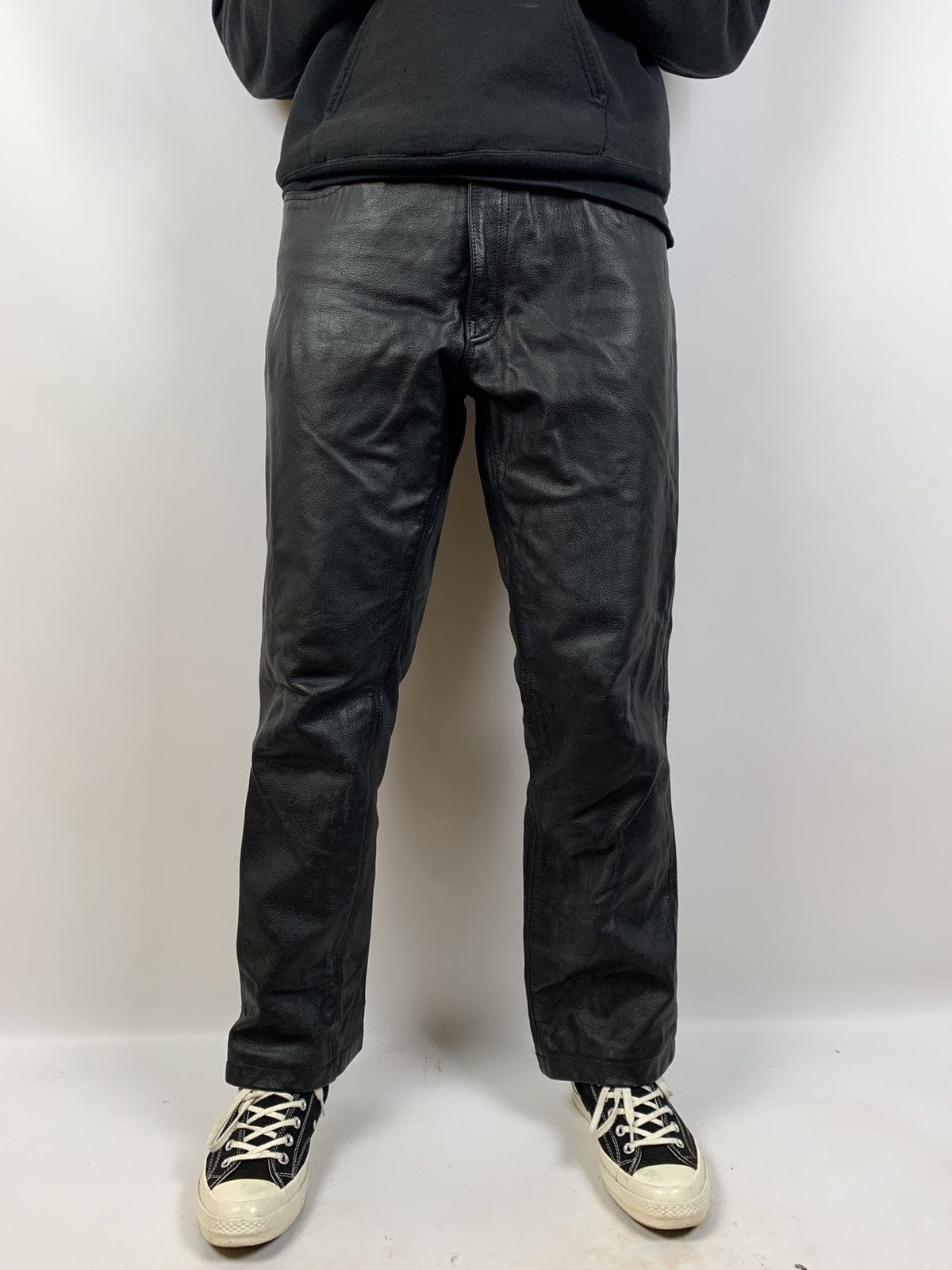 Vintage Genuine Leather Biker Pants Travis Scott Style