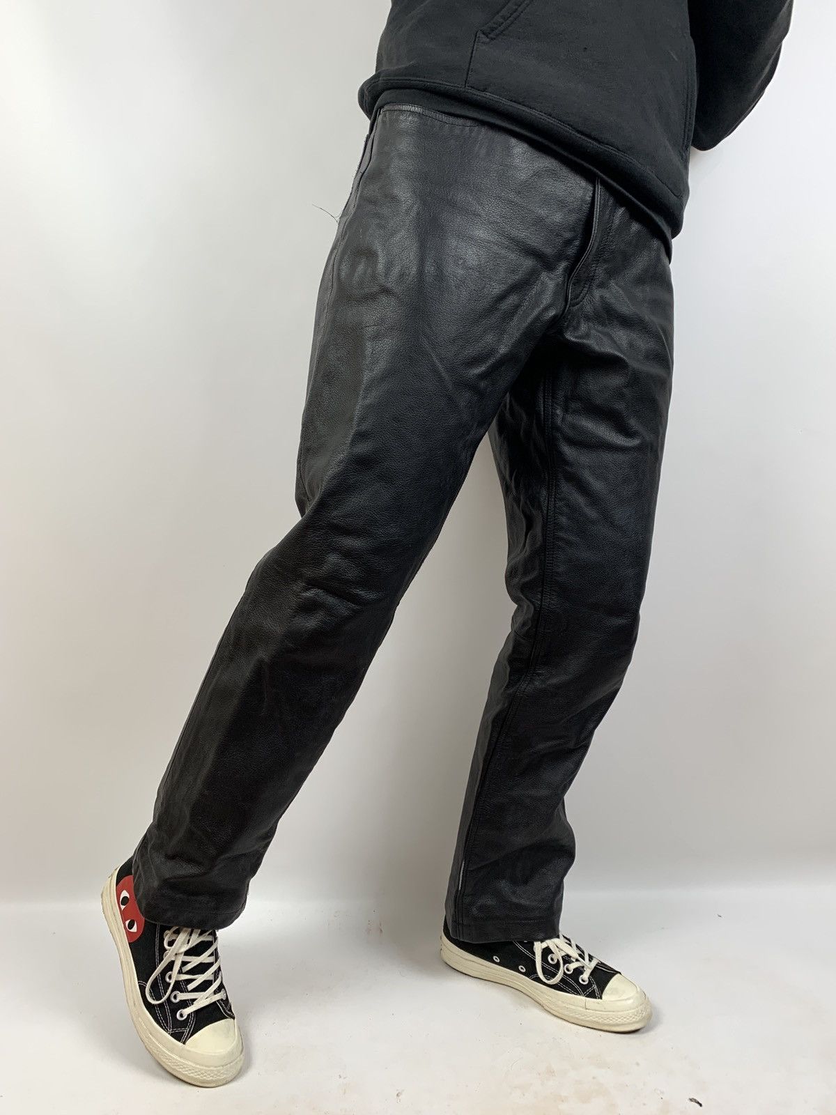 Vintage Genuine Leather Biker Pants Travis Scott Style