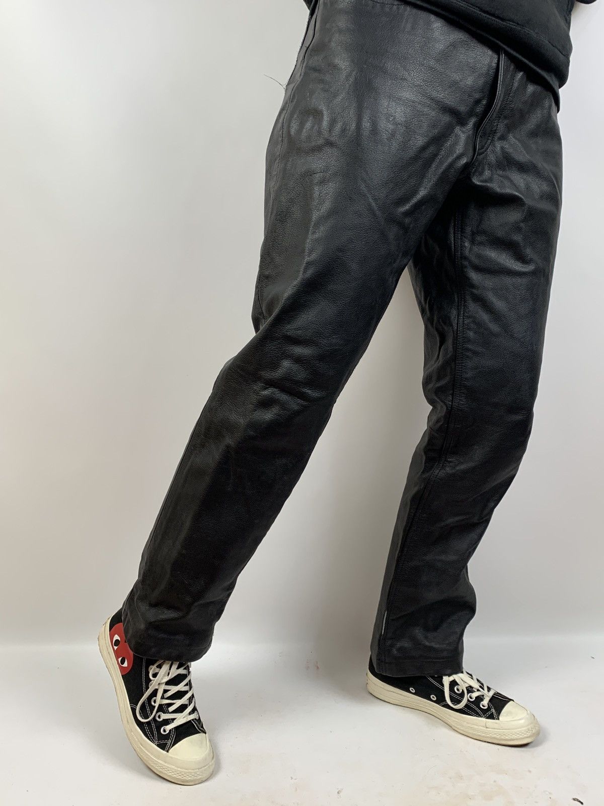 Vintage Genuine Leather Biker Pants Travis Scott Style