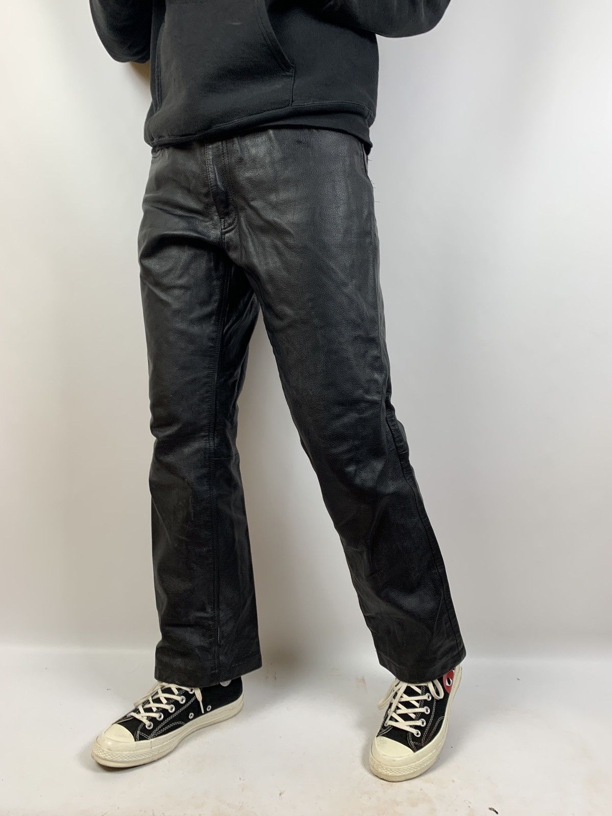 Vintage Genuine Leather Biker Pants Travis Scott Style