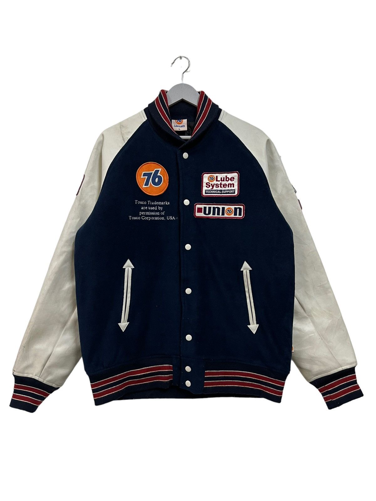 Japanese Brand 💥 76 LUBRICANTS VARSITY BOMBER JACKET Size US L / EU 52-54 / 3 - 4 Thumbnail