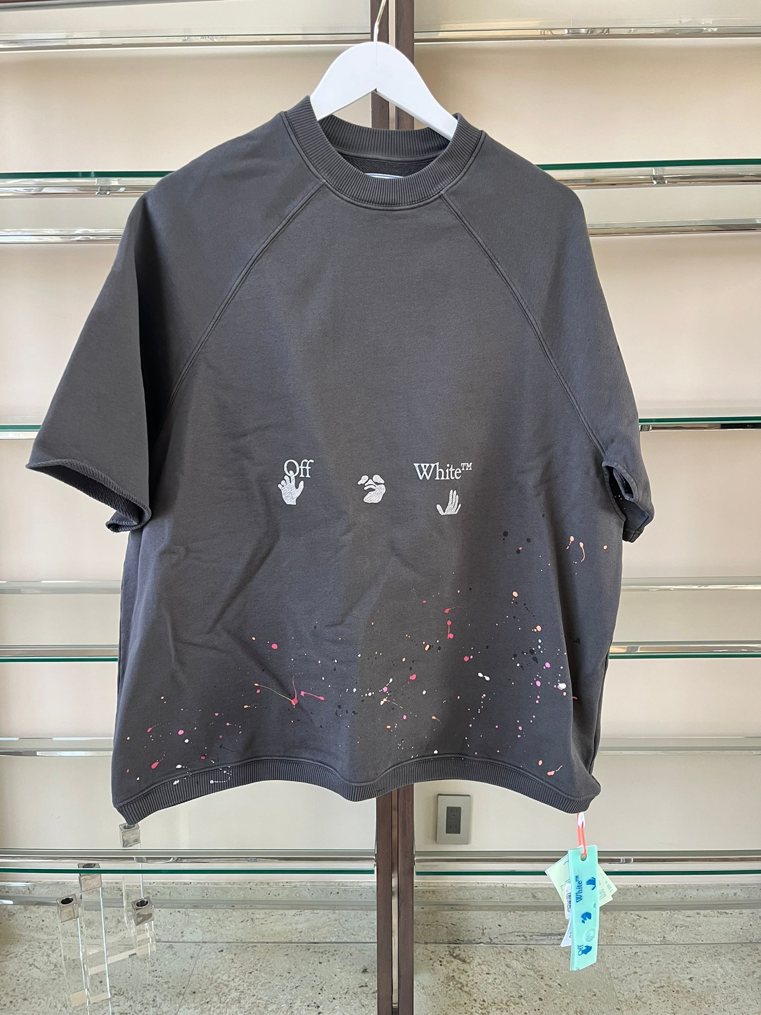 image of Off White Paint Drip Ss Raglan Crewneck In Magnet, Men's (Size Small)