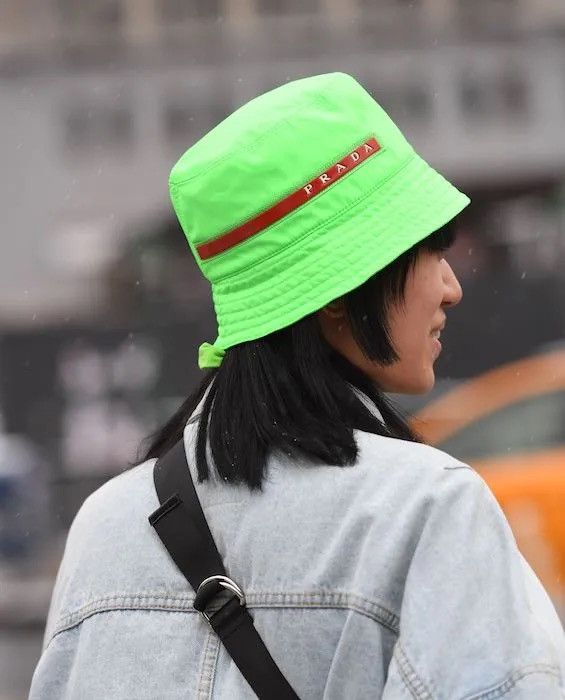 image of Prada Sport Neon Green Nylon Bucket Hat, Women's