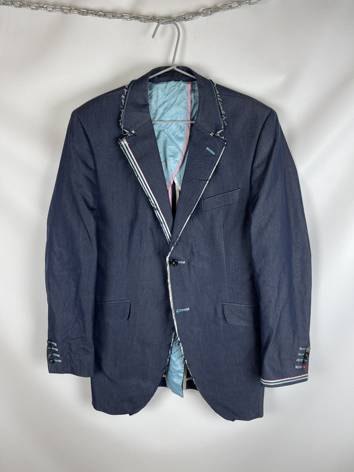 Other Holland Esquire blue denim style 2 button blazer jacket Size 40R - 1 Thumbnail