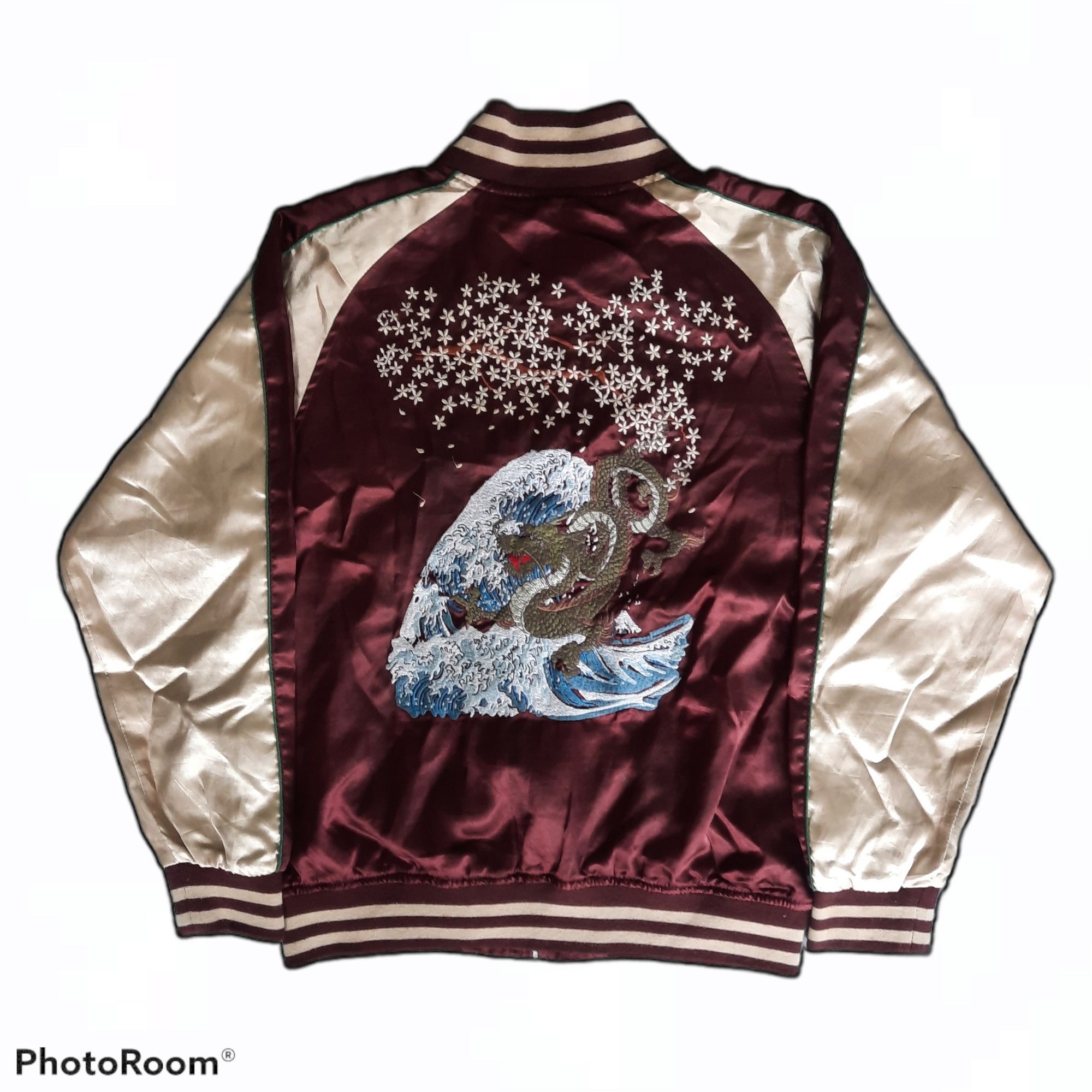 image of Archival Clothing x Sukajan Souvenir Jacket Vintage Japanese Dragon Sakura Wave Sukajan Jacket (Siz