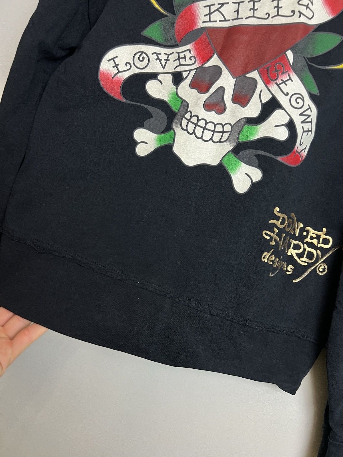 Ed Hardy Rare Y2K Ed Hardy Skull Hoodie Love Kills Slowly Hype Drip Size L / US 10 / IT 46 - 7 Thumbnail