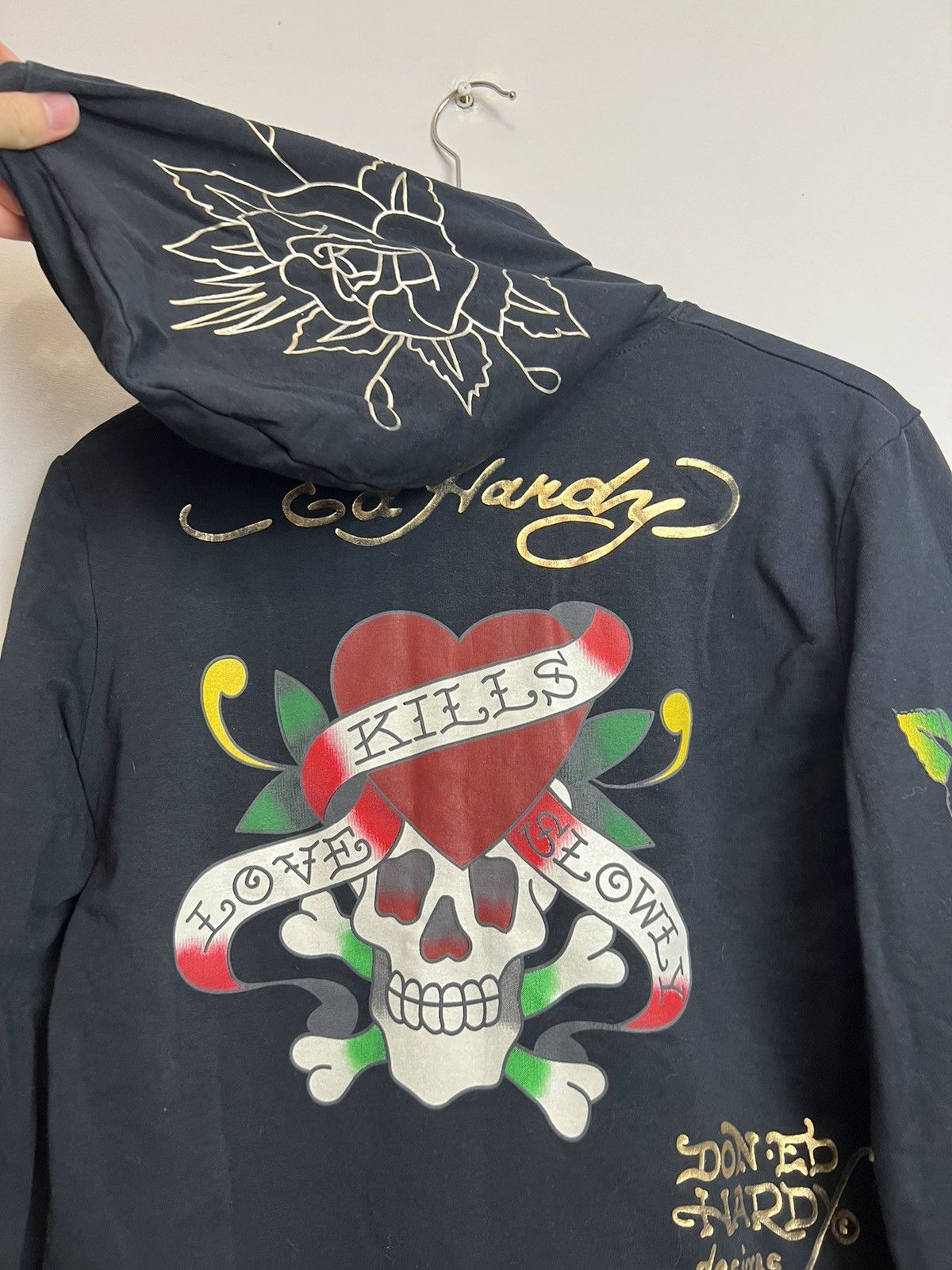 Ed Hardy Rare Y2K Ed Hardy Skull Hoodie Love Kills Slowly Hype Drip Size L / US 10 / IT 46 - 4 Thumbnail