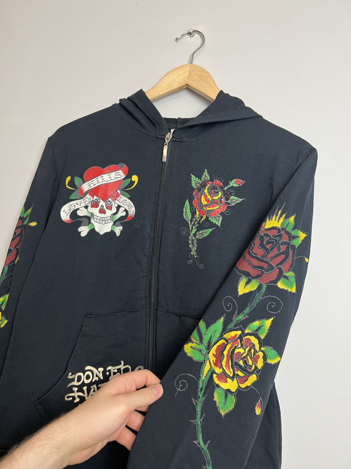 Ed Hardy Rare Y2K Ed Hardy Skull Hoodie Love Kills Slowly Hype Drip Size L / US 10 / IT 46 - 5 Thumbnail