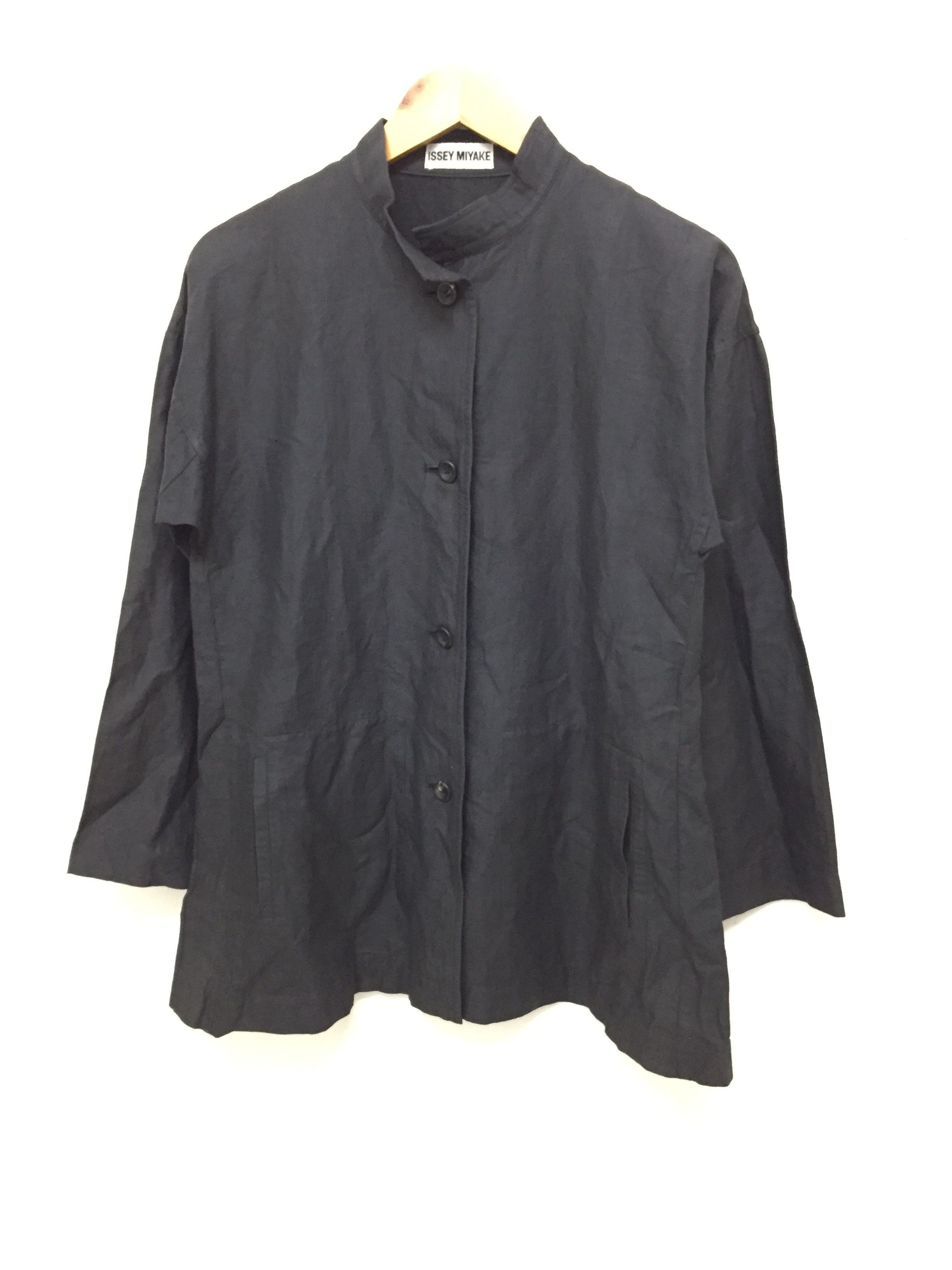 90's Mandarin collar Mix Linen button up overshirt jacket