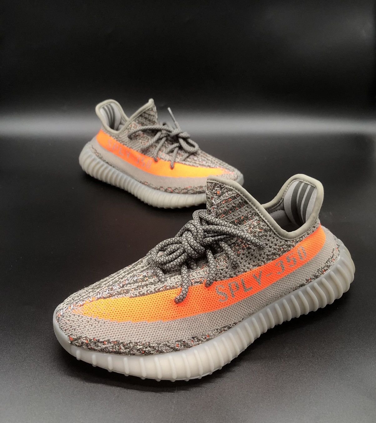 image of Adidas x Kanye West Yeezy Boost 350 V2 Beluga Reflective Shoes in Steeple Grey/Solar Red (Size 9)