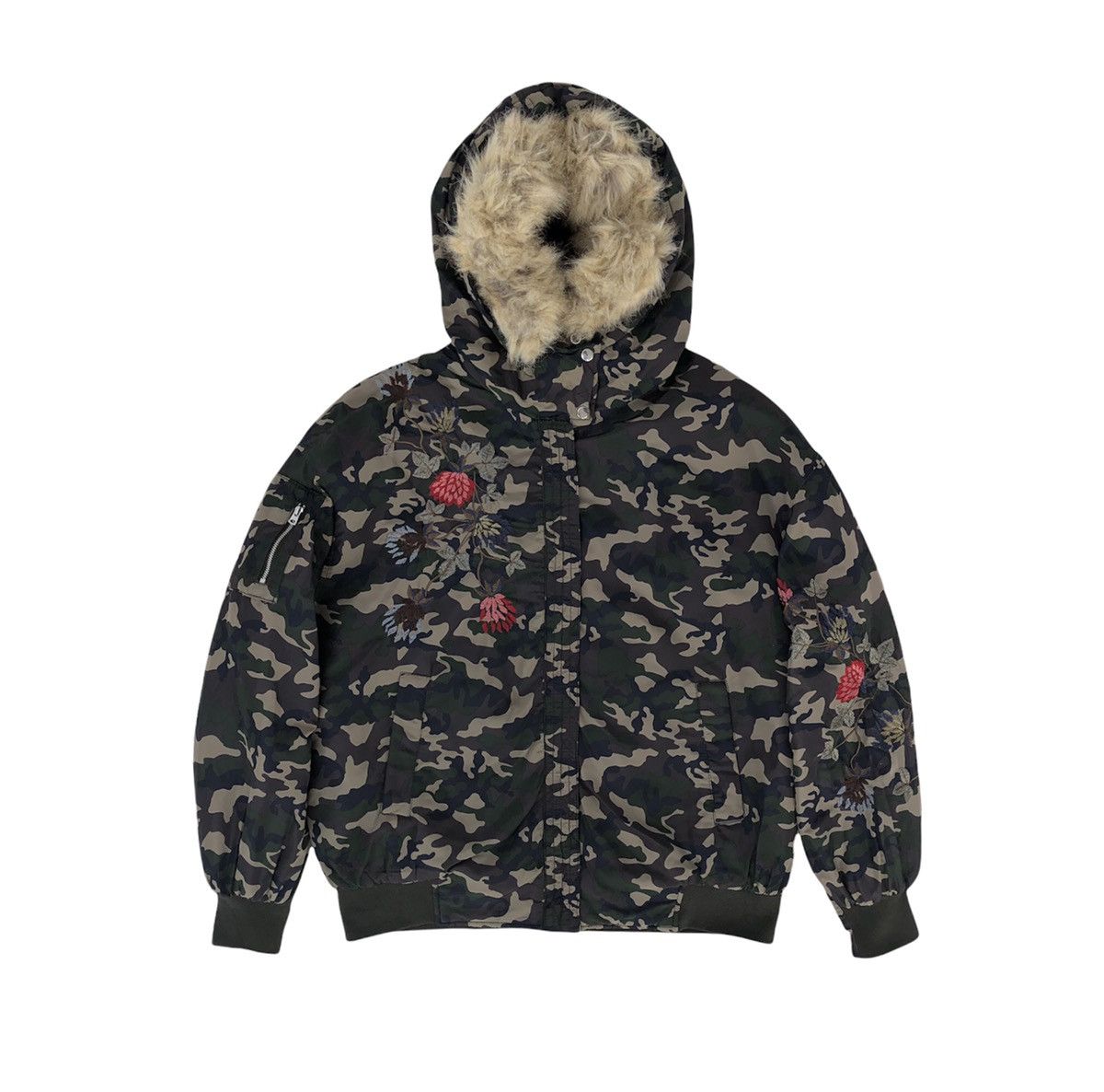 Zara Zara Camouflage Floral Embroidered Fur Hooded Jacket Coat Size M / US 6-8 / IT 42-44 - 3 Thumbnail