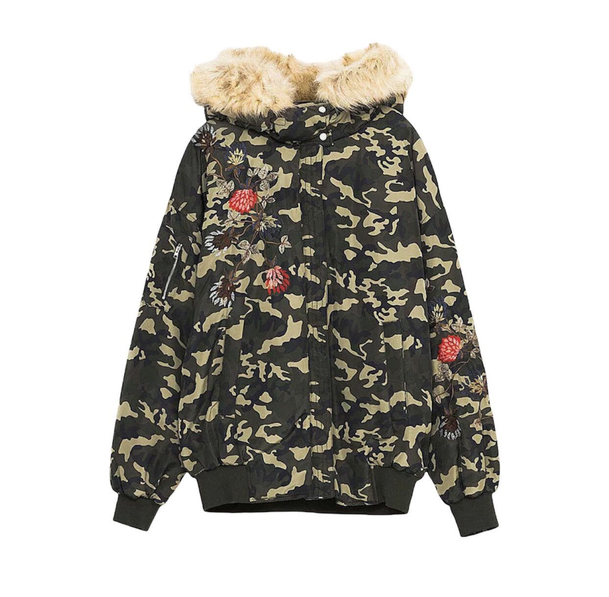 Zara Zara Camouflage Floral Embroidered Fur Hooded Jacket Coat Size M / US 6-8 / IT 42-44 - 1 Thumbnail