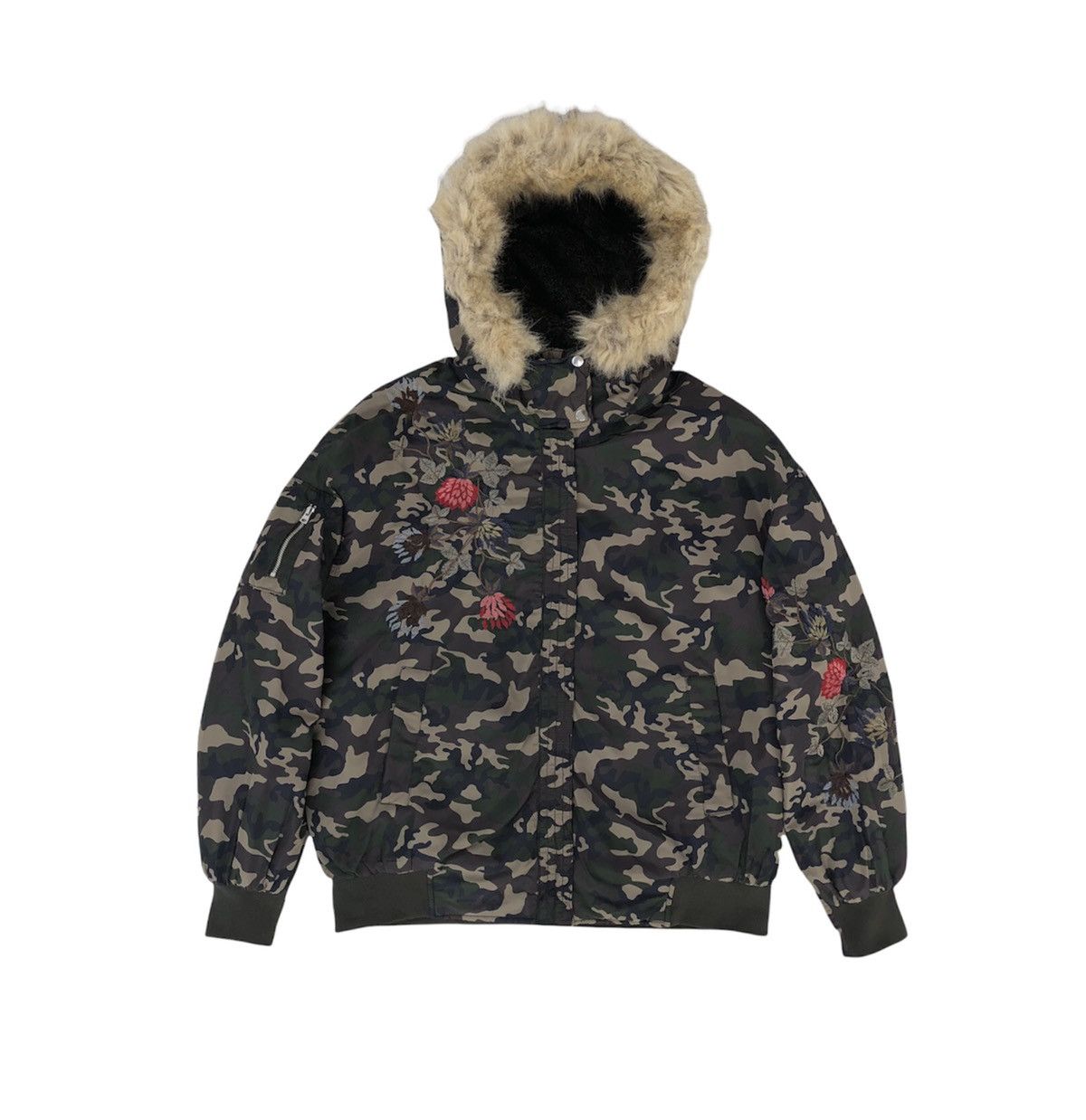 Zara Zara Camouflage Floral Embroidered Fur Hooded Jacket Coat Size M / US 6-8 / IT 42-44 - 4 Thumbnail