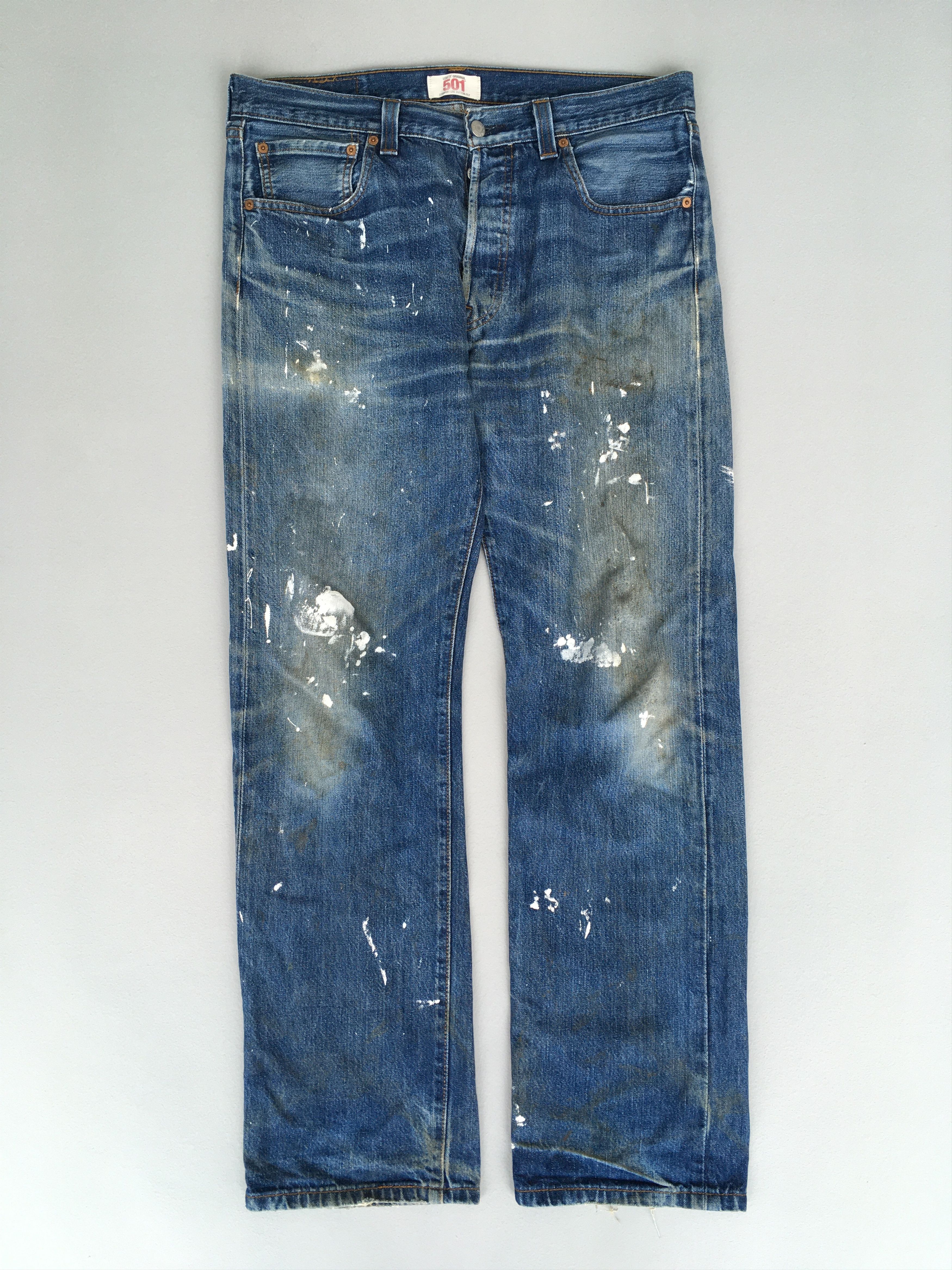 image of Size 34X31 Vintage Levis 501 Splatter Painter Jeans in Blue, Men's