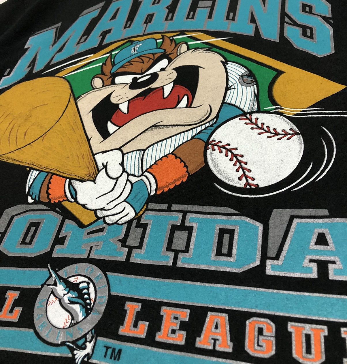 Cartoon Network Vtg Florida Marlins Tasmanian 90s T-shirt MLB Looney Tunes Size US XL / EU 56 / 4 - 6 Thumbnail