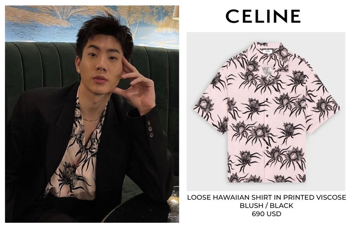 Celine × Hedi Slimane LOOSE HAWAIIAN SHIRT IN PRINTED VISCOSE PINK / BLACK Size US S / EU 44-46 / 1 - 3 Thumbnail
