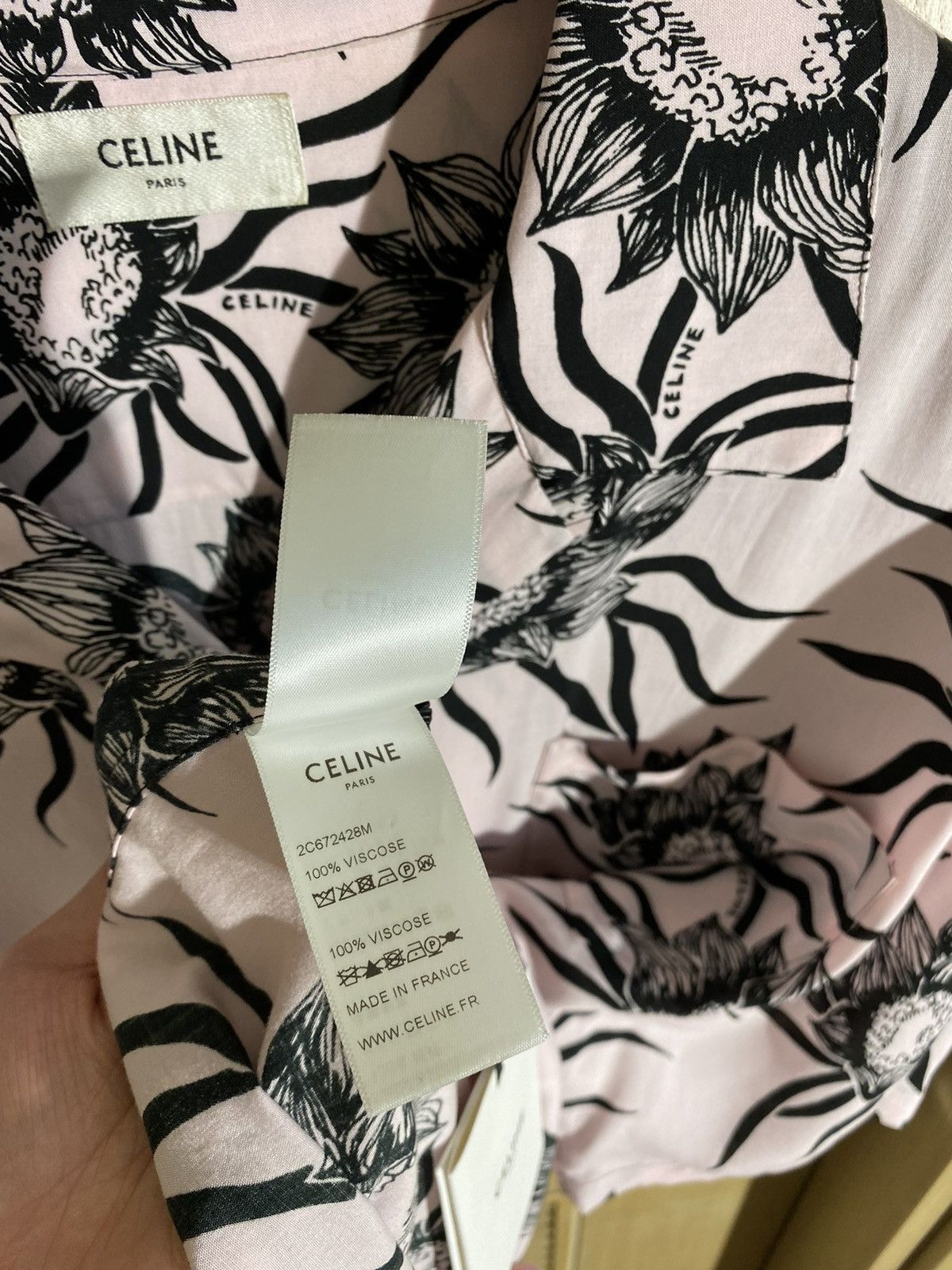 Celine × Hedi Slimane LOOSE HAWAIIAN SHIRT IN PRINTED VISCOSE PINK / BLACK Size US S / EU 44-46 / 1 - 10 Thumbnail