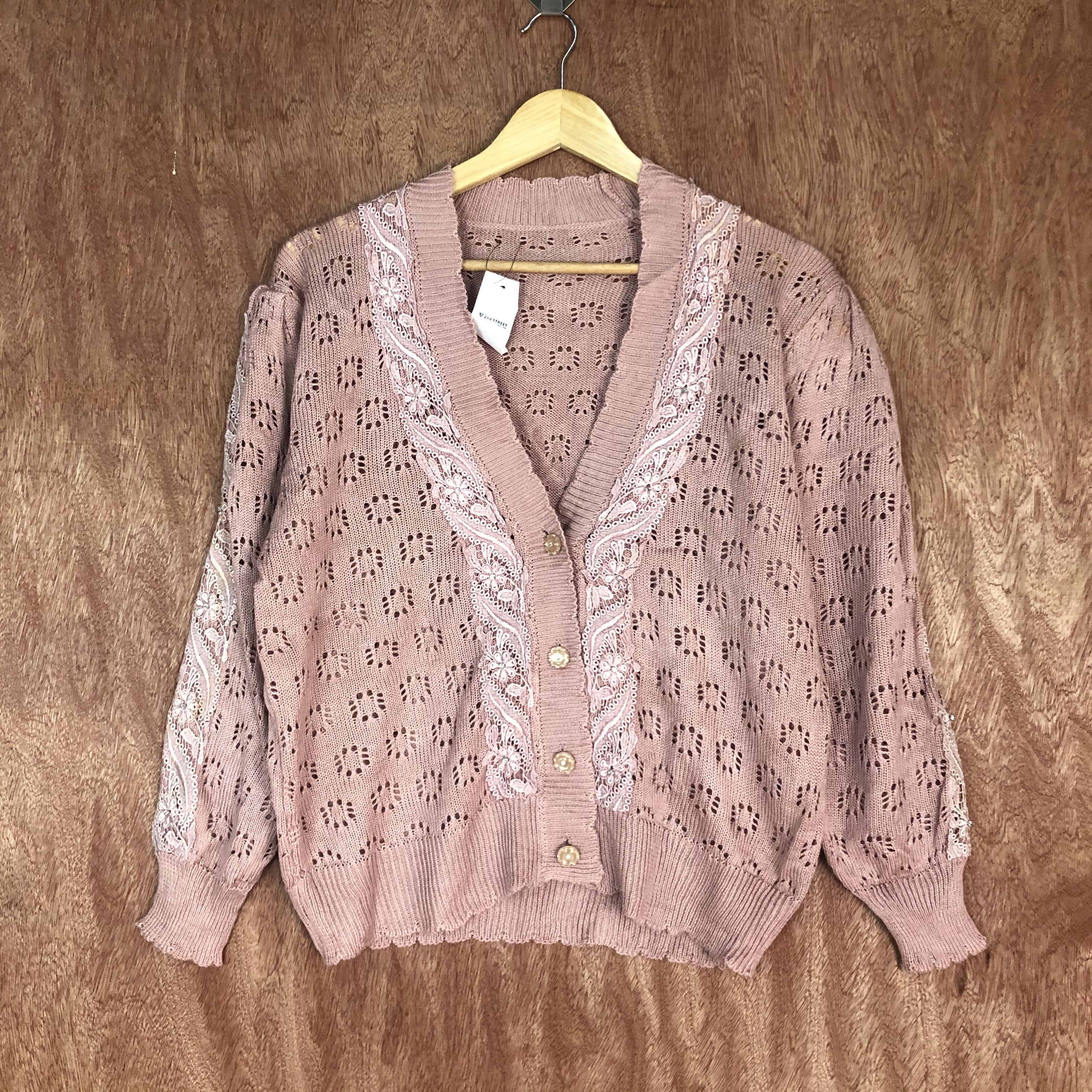 Vintage japan Brand Pink mesh net knit Cardigan #c463 Size M / US 6-8 / IT 42-44 - 1 Thumbnail