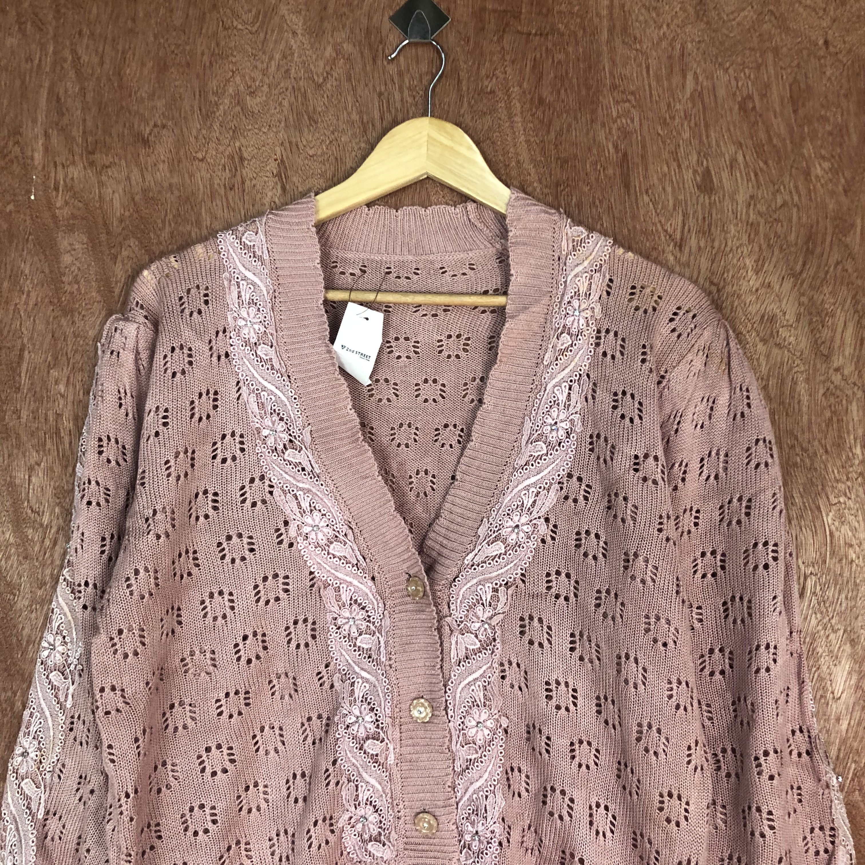 Vintage japan Brand Pink mesh net knit Cardigan #c463 Size M / US 6-8 / IT 42-44 - 4 Thumbnail