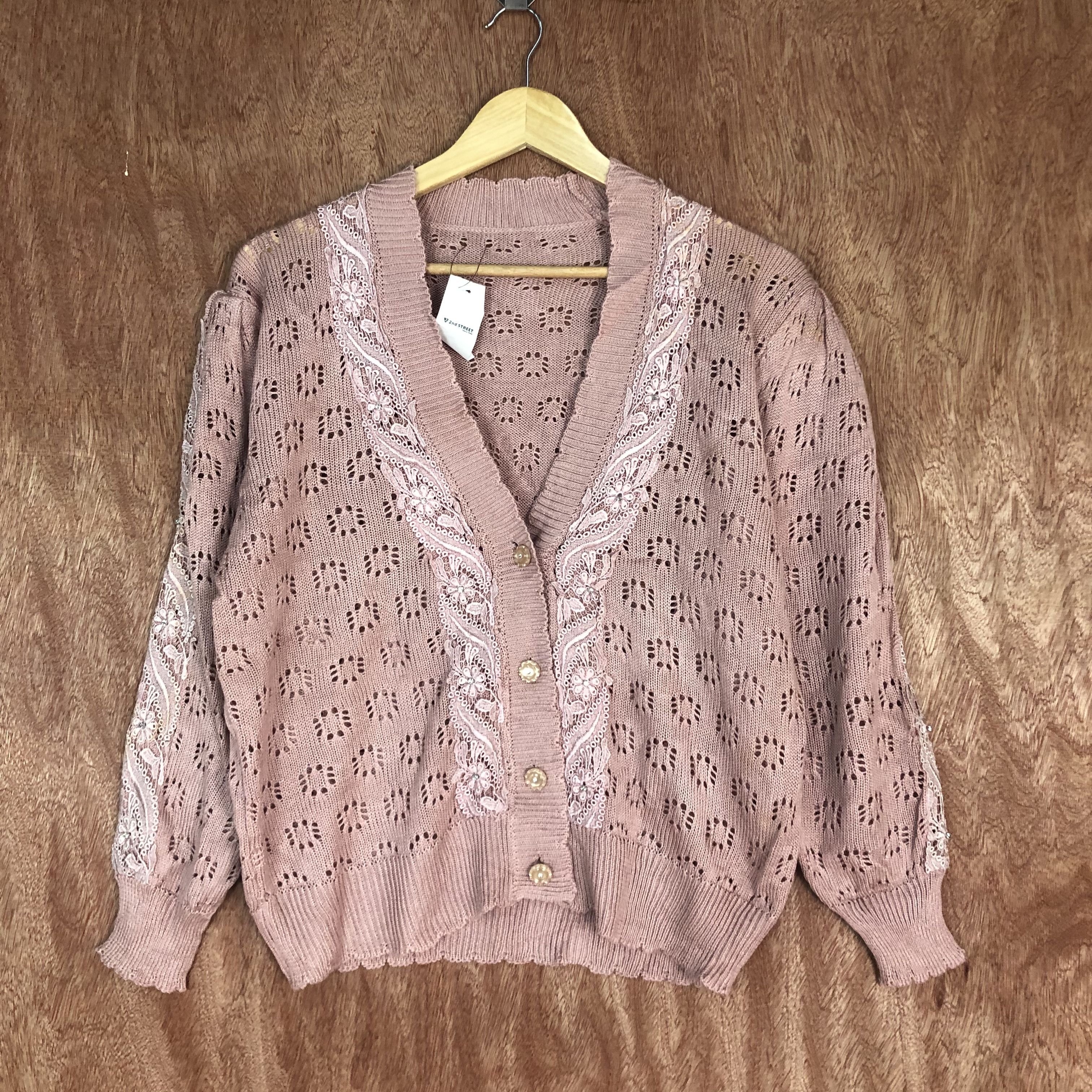 Vintage japan Brand Pink mesh net knit Cardigan #c463 Size M / US 6-8 / IT 42-44 - 2 Thumbnail