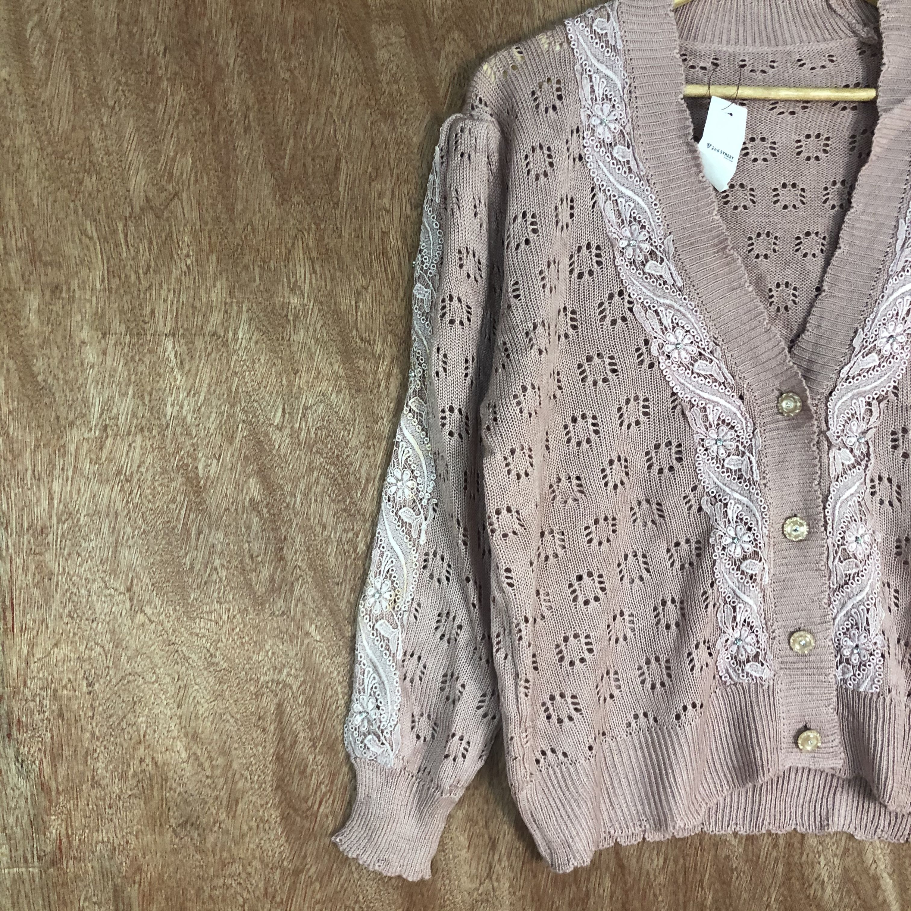 Vintage japan Brand Pink mesh net knit Cardigan #c463 Size M / US 6-8 / IT 42-44 - 7 Thumbnail
