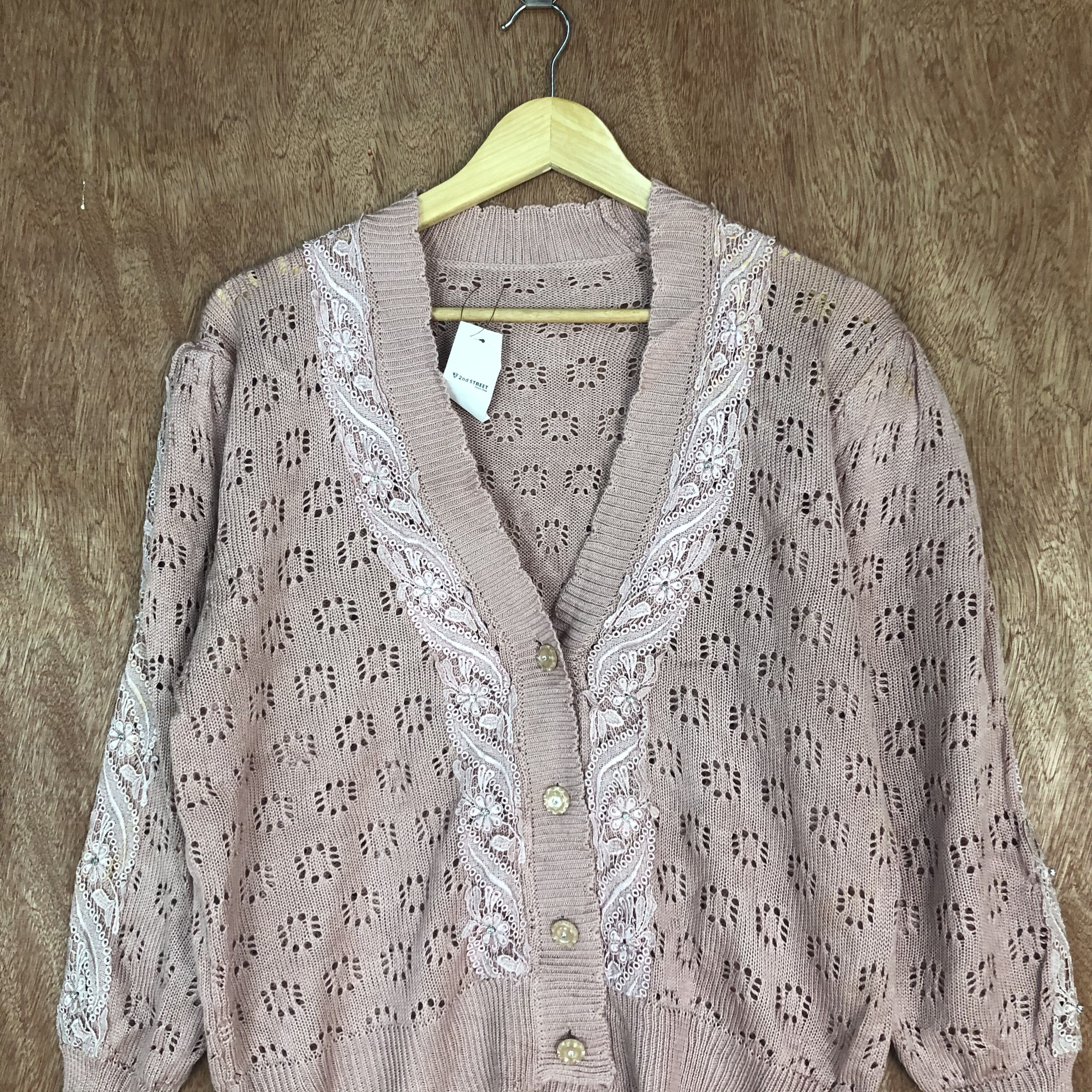 Vintage japan Brand Pink mesh net knit Cardigan #c463 Size M / US 6-8 / IT 42-44 - 9 Thumbnail