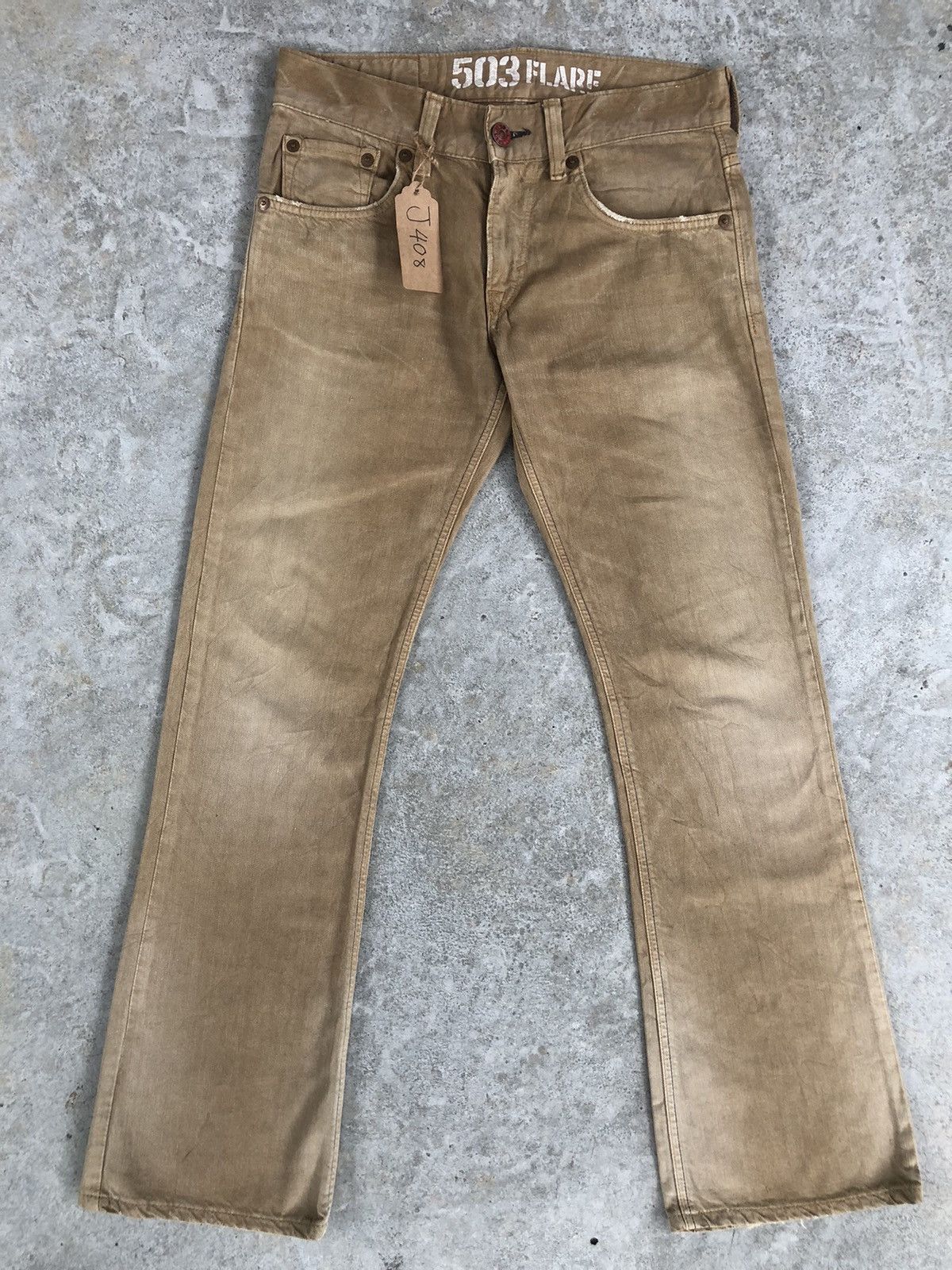image of Vintage Edwin 503 Flare Jeans Distressed Jeans in Gold, Men's (Size 32)