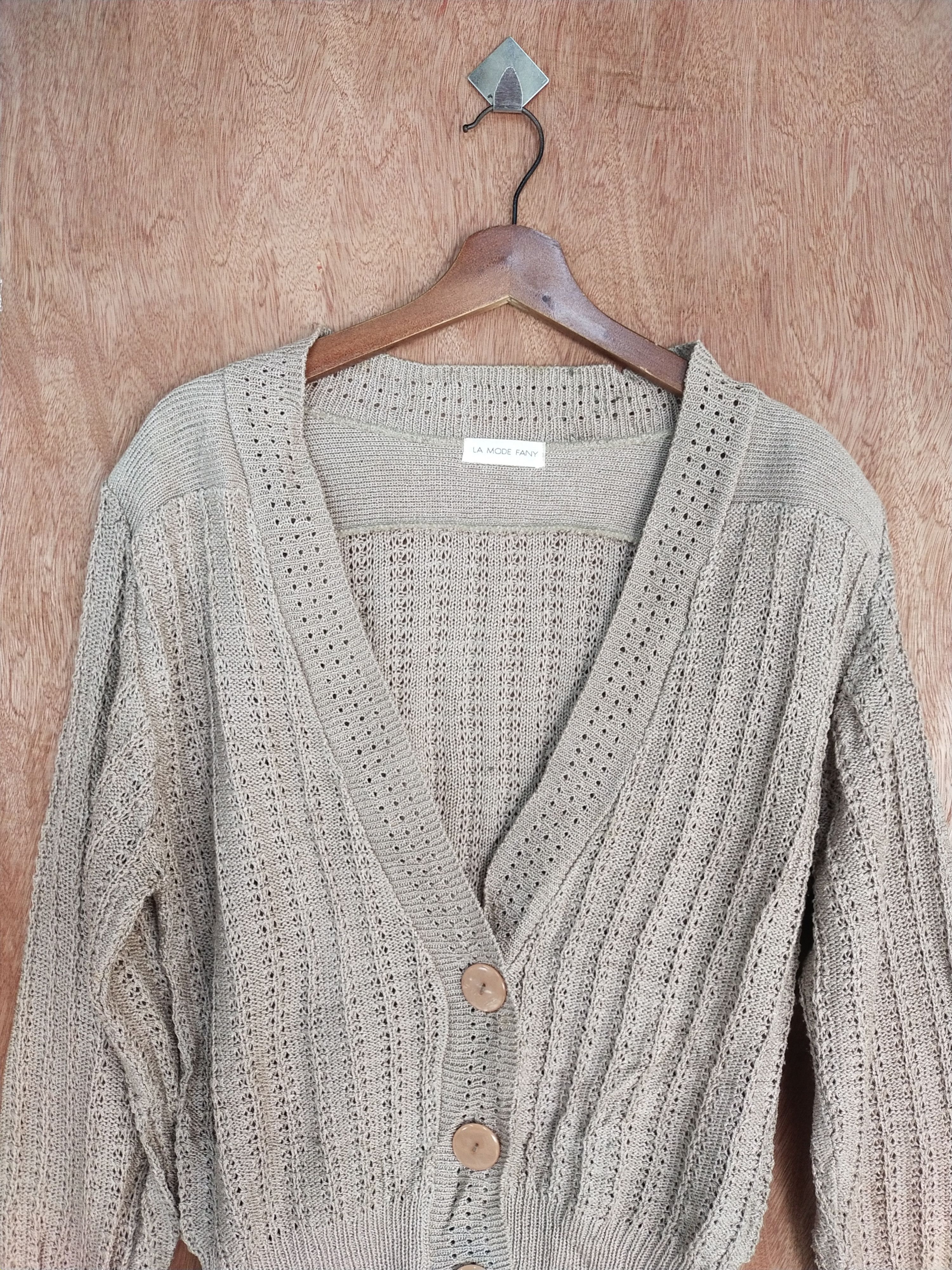 Vintage La Mode Fany cardigan light brown Knitwear #S097 Size US M / EU 48-50 / 2 - 2 Thumbnail