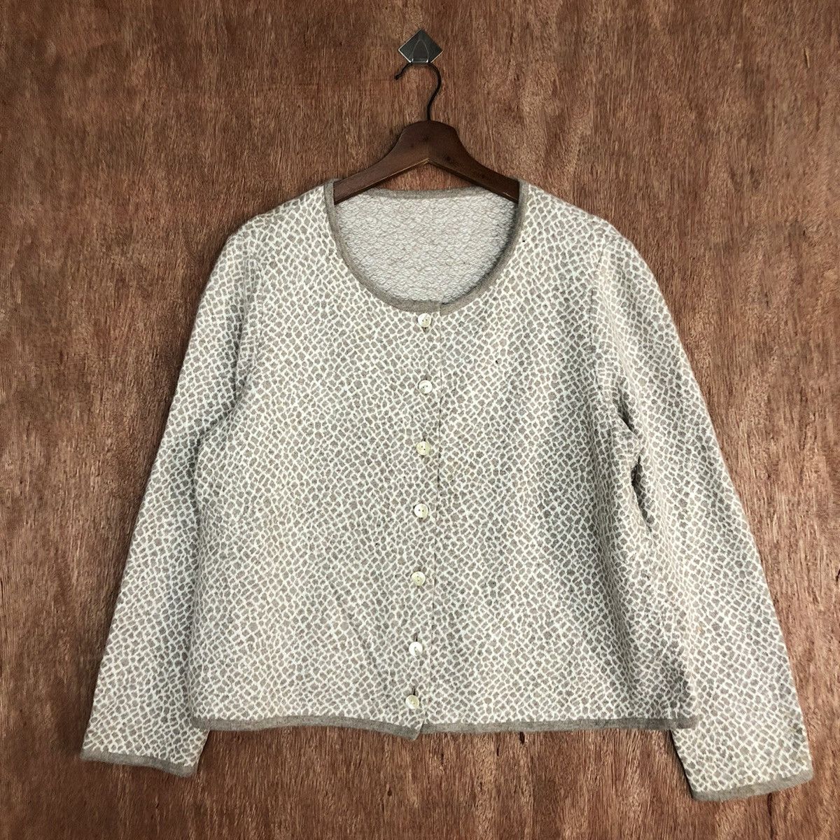 Homespun Knitwear DLL Leilian White Brown Knitwear cardigan #c582 Size M / US 6-8 / IT 42-44 - 3 Thumbnail