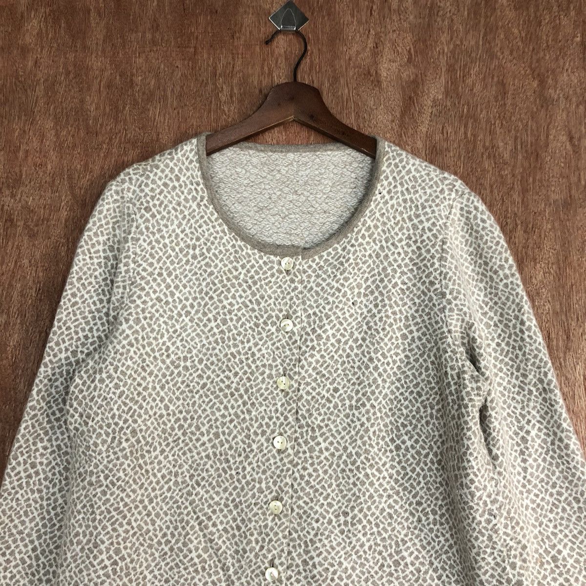 Homespun Knitwear DLL Leilian White Brown Knitwear cardigan #c582 Size M / US 6-8 / IT 42-44 - 2 Thumbnail