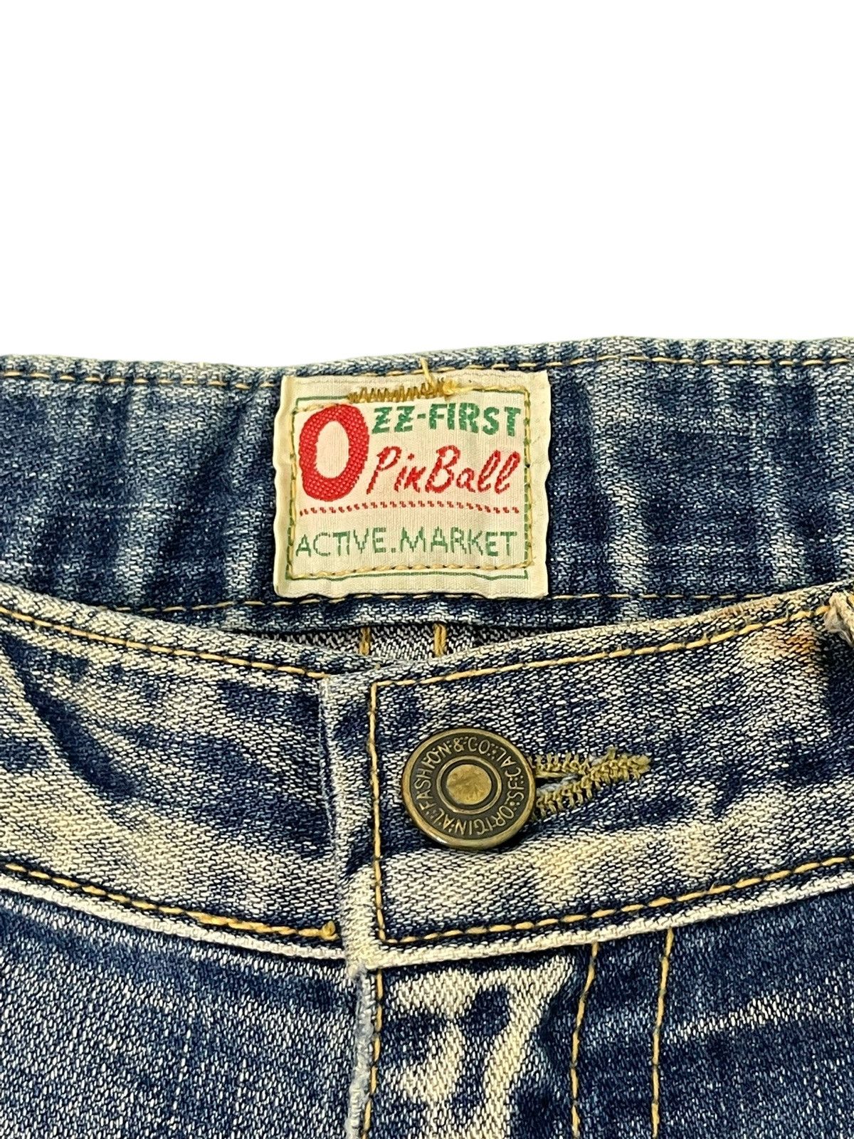 Japanese Brand Flare Jeans Ozz Pinball Distress Acid Wash Low Rise 3🟦6 Size US 32 / EU 48 - 10 Thumbnail