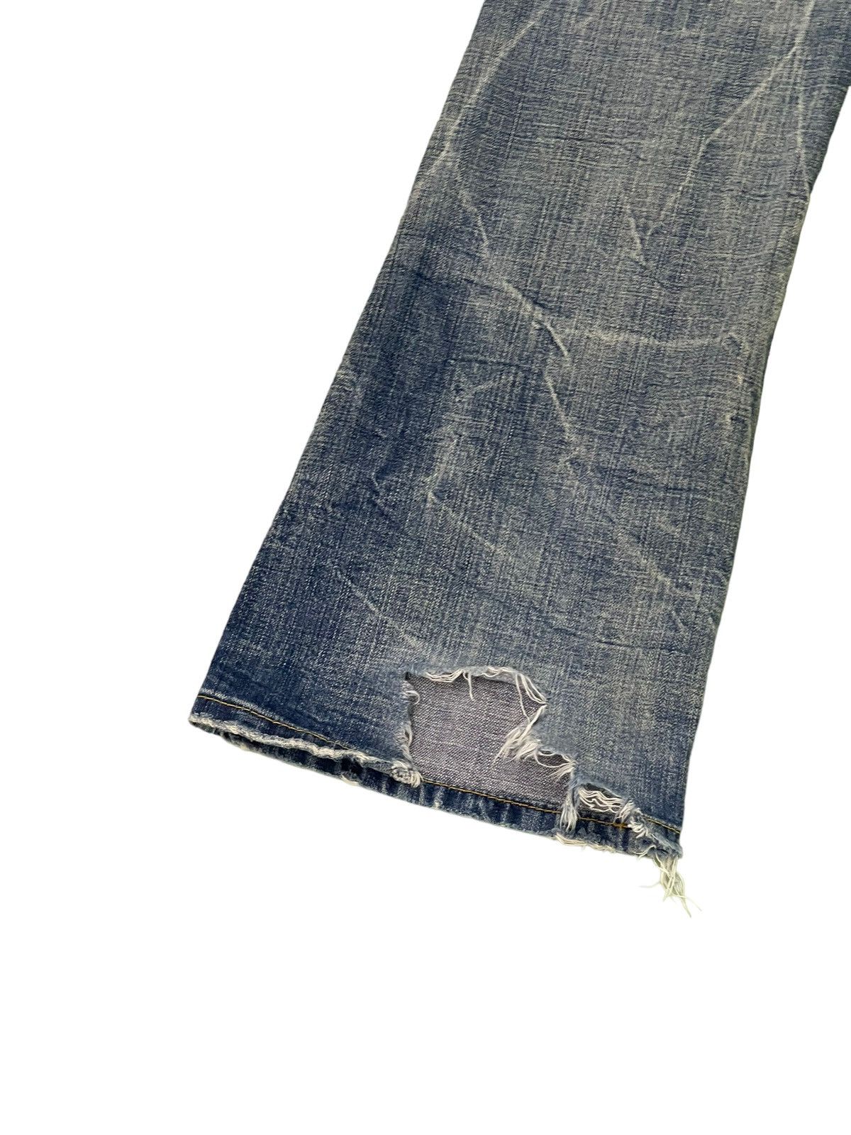 Japanese Brand Flare Jeans Ozz Pinball Distress Acid Wash Low Rise 3🟦6 Size US 32 / EU 48 - 15 Thumbnail