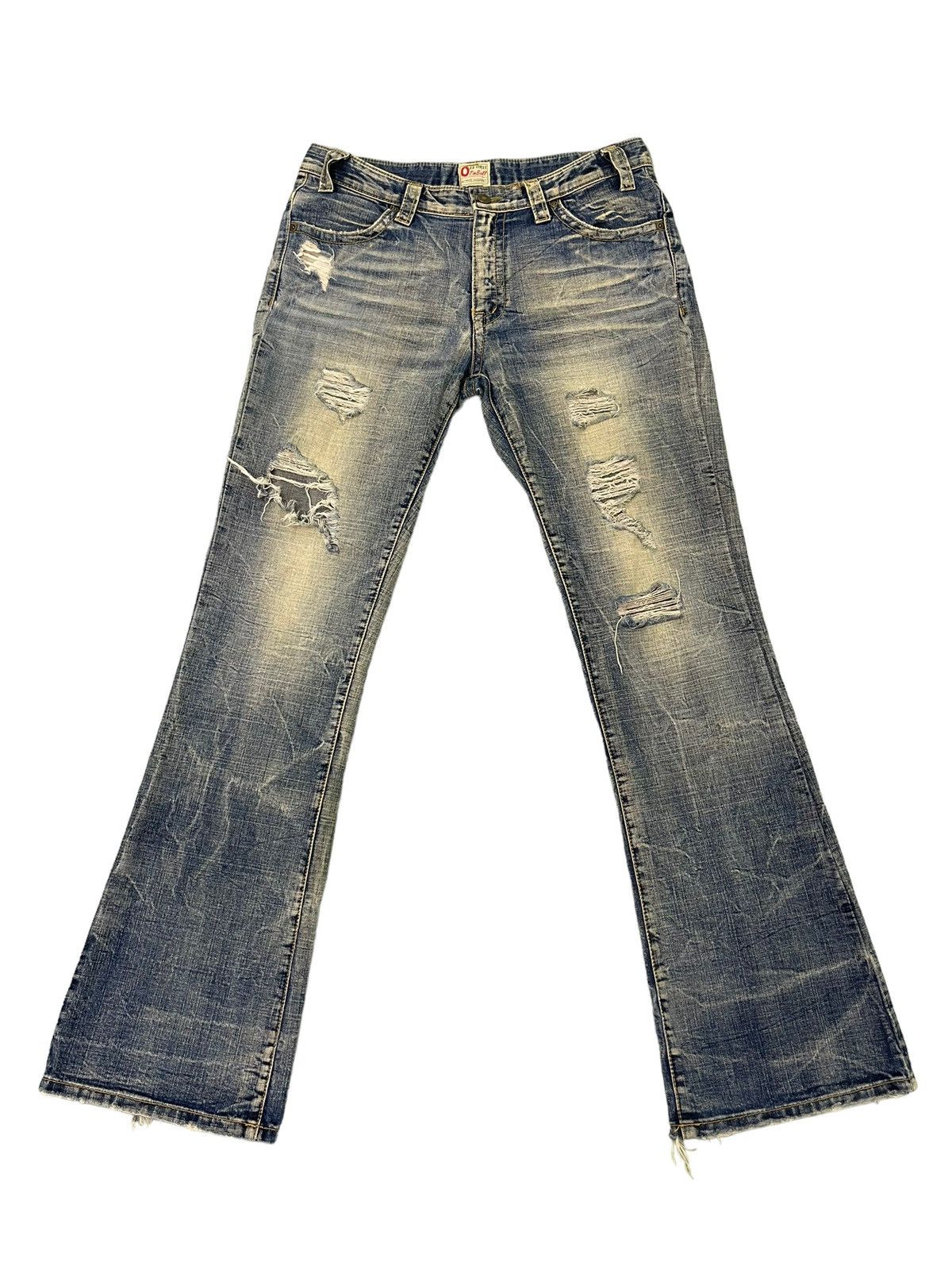 Japanese Brand Flare Jeans Ozz Pinball Distress Acid Wash Low Rise 3🟦6 Size US 32 / EU 48 - 2 Thumbnail