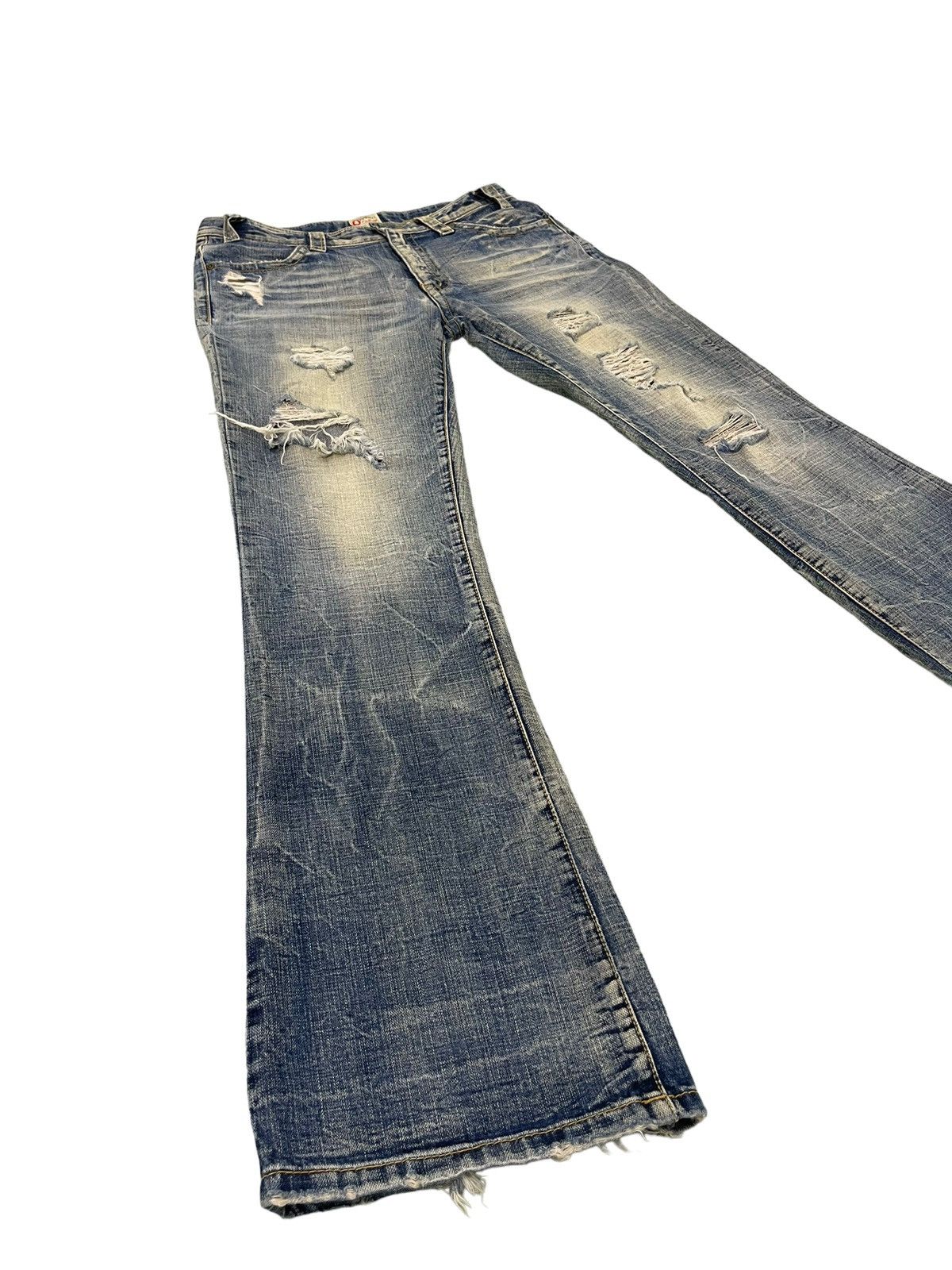 Japanese Brand Flare Jeans Ozz Pinball Distress Acid Wash Low Rise 3🟦6 Size US 32 / EU 48 - 1 Thumbnail
