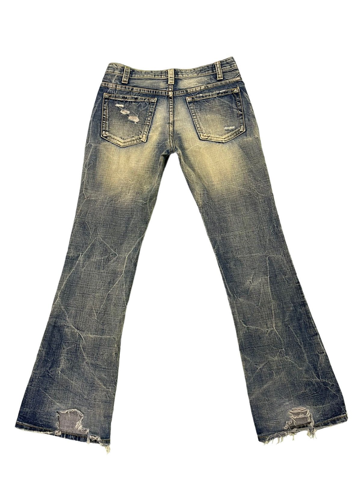 Japanese Brand Flare Jeans Ozz Pinball Distress Acid Wash Low Rise 3🟦6 Size US 32 / EU 48 - 11 Thumbnail