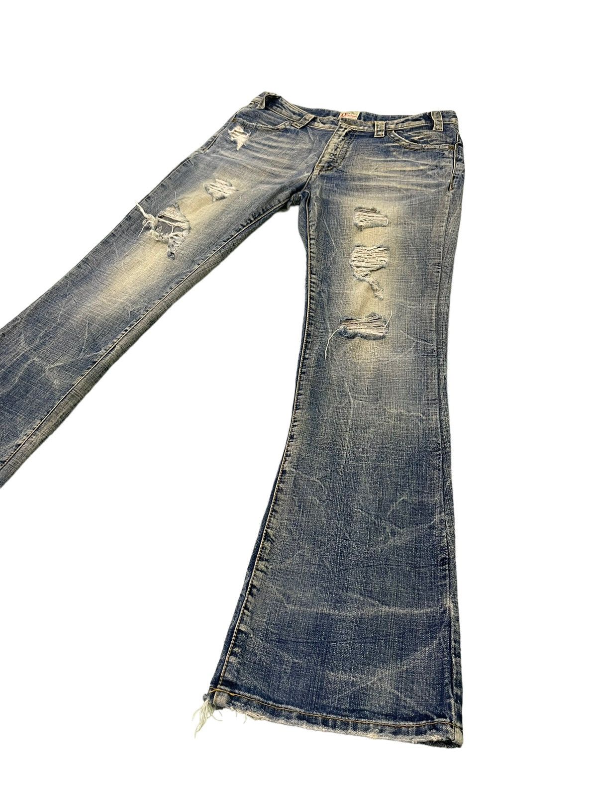 Japanese Brand Flare Jeans Ozz Pinball Distress Acid Wash Low Rise 3🟦6 Size US 32 / EU 48 - 3 Thumbnail