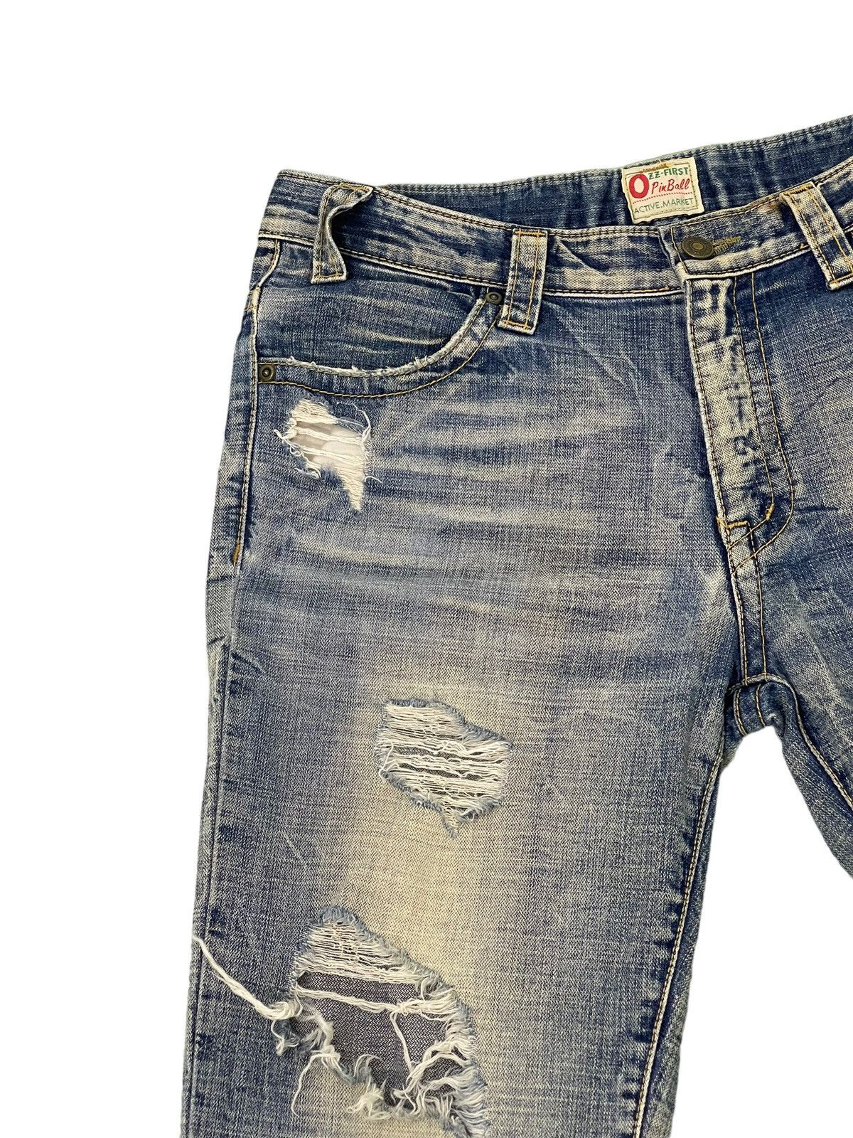 Japanese Brand Flare Jeans Ozz Pinball Distress Acid Wash Low Rise 3🟦6 Size US 32 / EU 48 - 8 Thumbnail