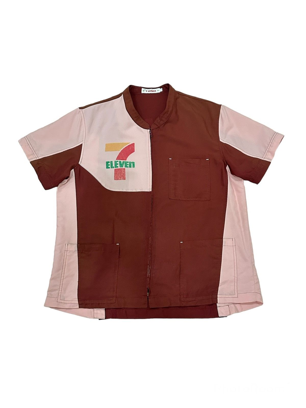 image of Uniform Wares x Vintage 7 Eleven Worker Button Up Shirts in Maroon, Men's (Size Large)