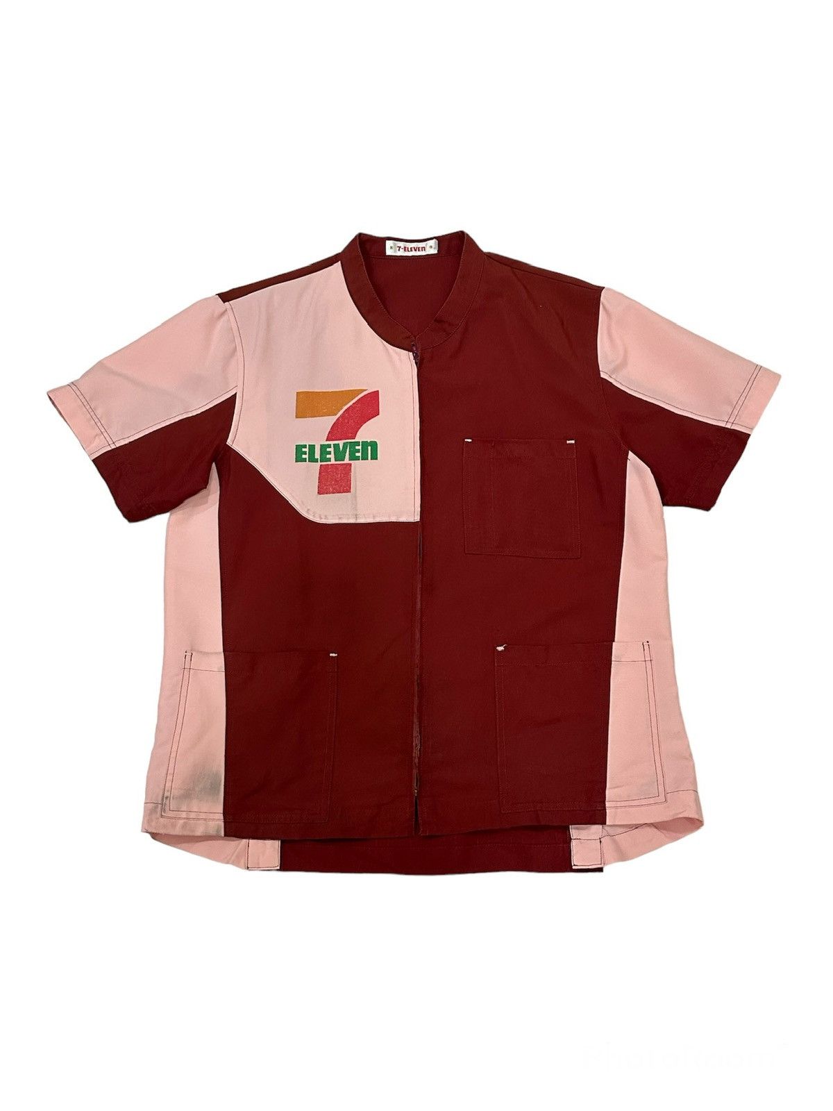 image of Uniform Wares x Vintage 7 Eleven Worker Button Up Shirt in Maroon, Men's (Size Medium)