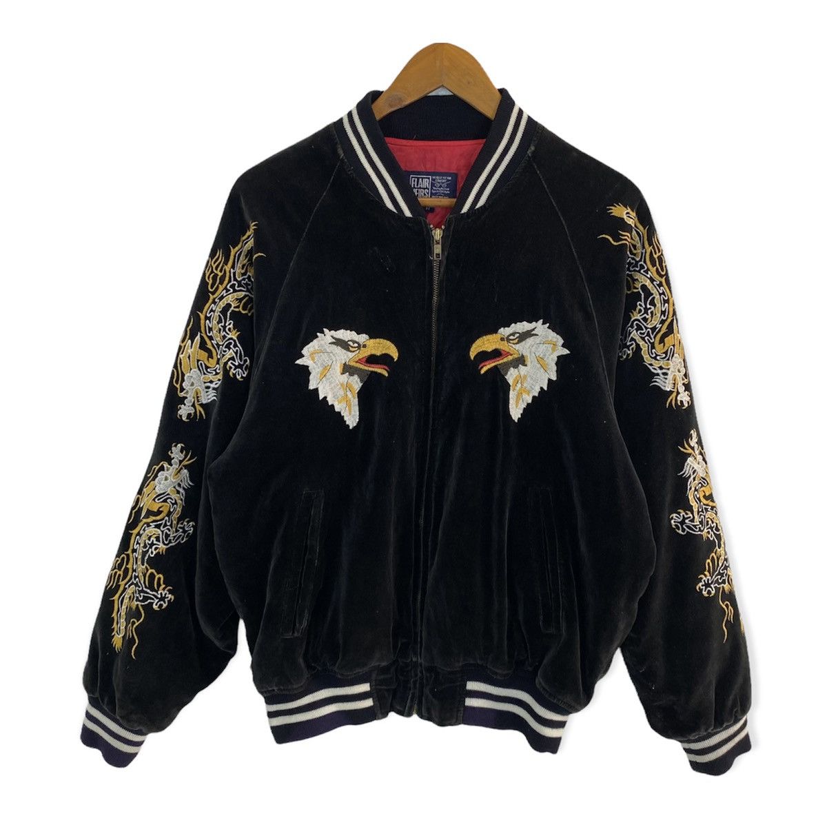 image of Sukajan Souvenir Jacket x Velvet Sukajan Velvet Embroidered Logo Jacket in Black (Size Medium)