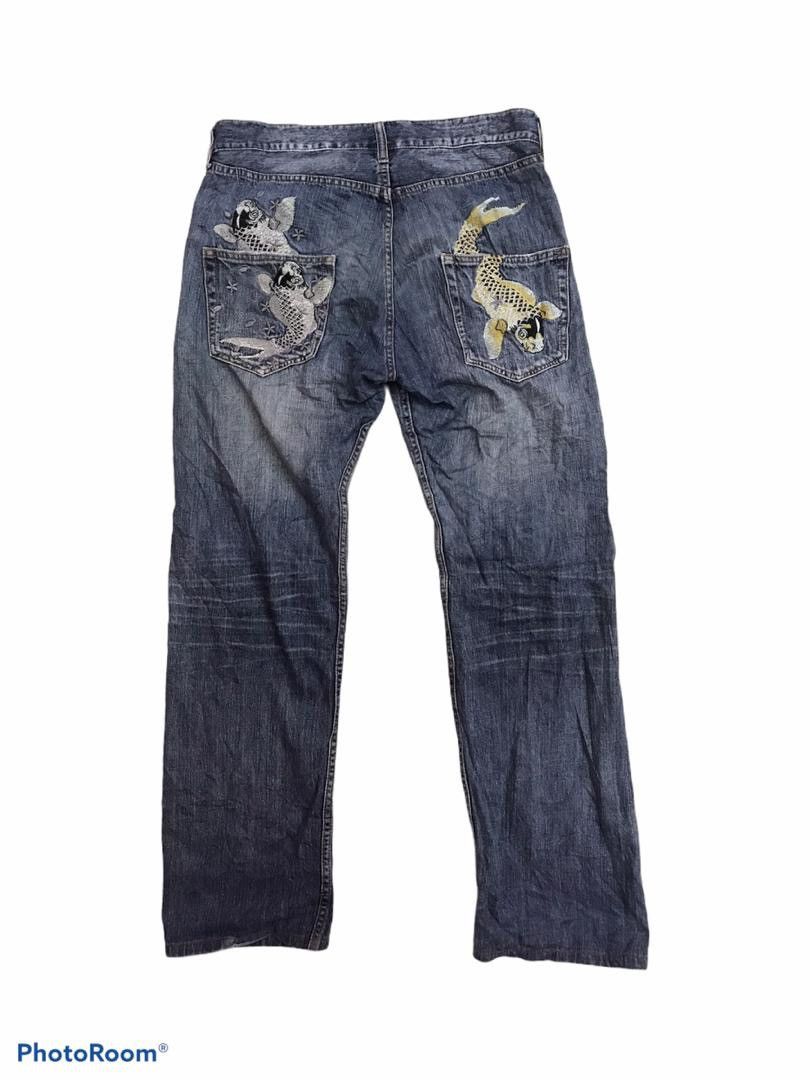 Japanese Brand Unbrand denim pants with lucky koi embroidery Size US 34 / EU 50 - 1 Thumbnail