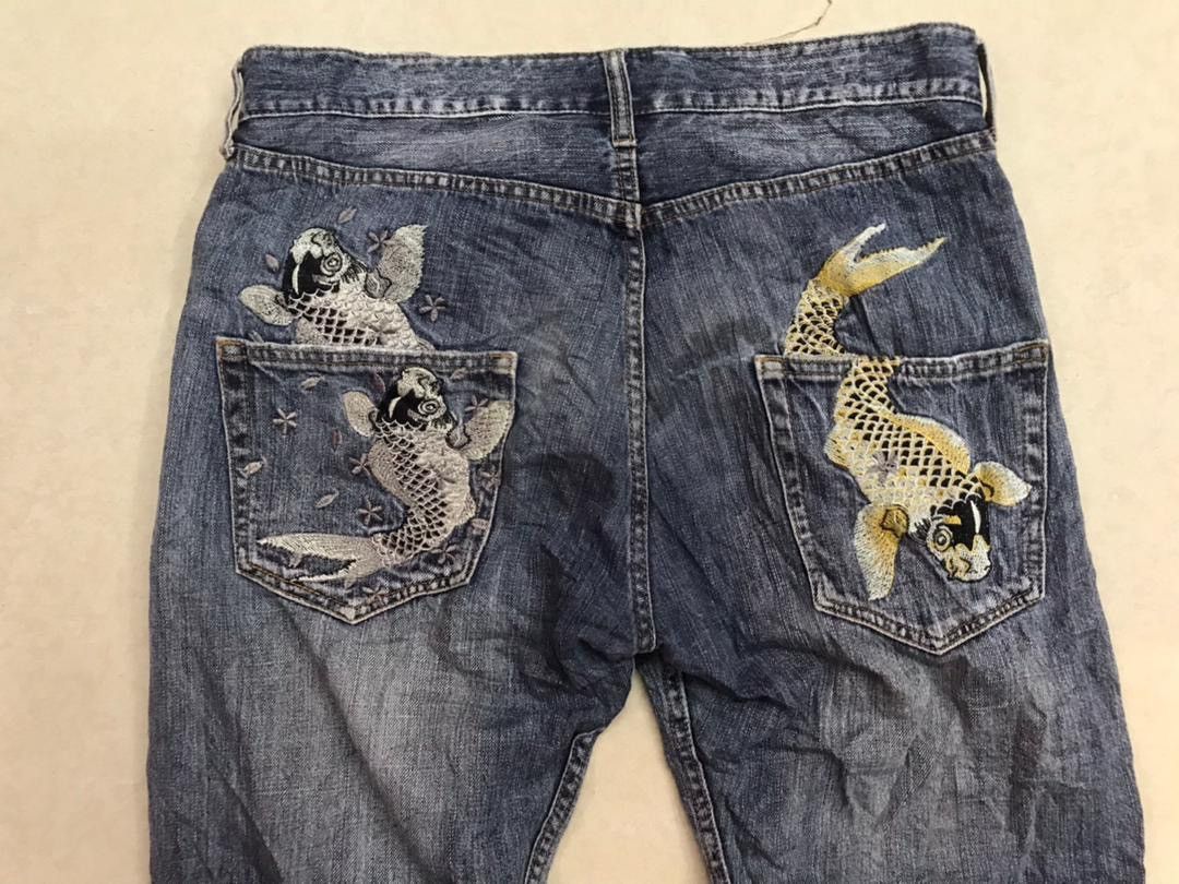 Japanese Brand Unbrand denim pants with lucky koi embroidery Size US 34 / EU 50 - 4 Thumbnail
