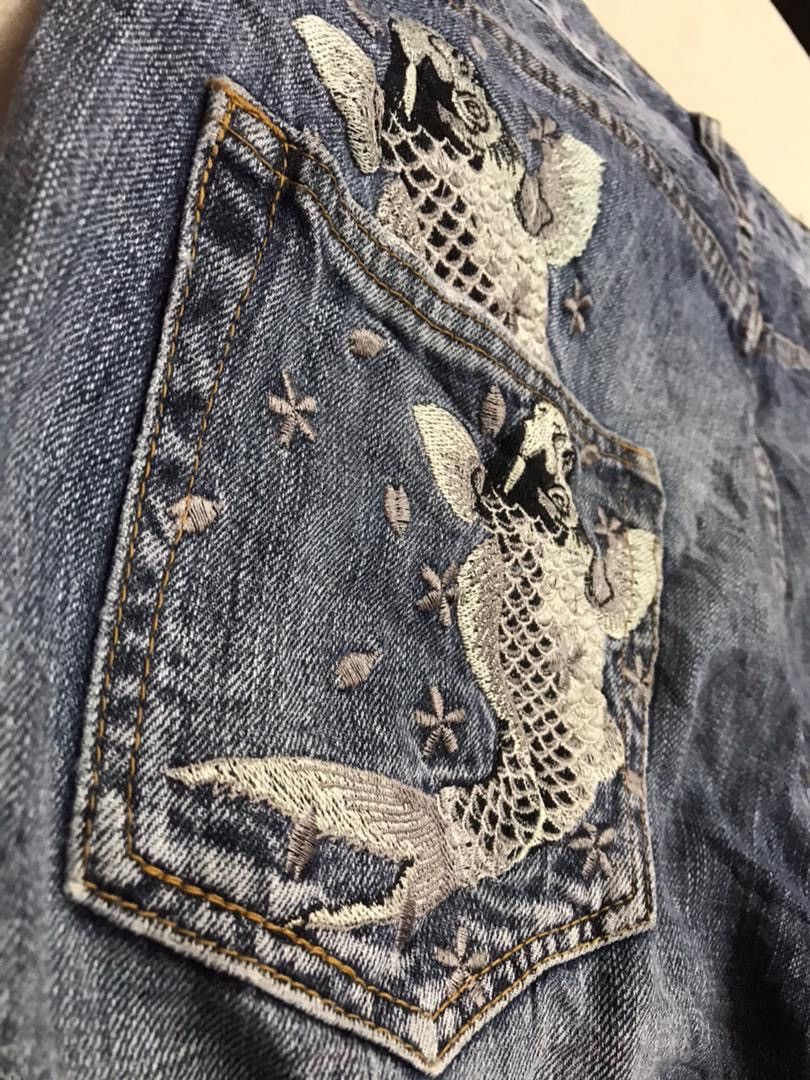 Japanese Brand Unbrand denim pants with lucky koi embroidery Size US 34 / EU 50 - 3 Thumbnail
