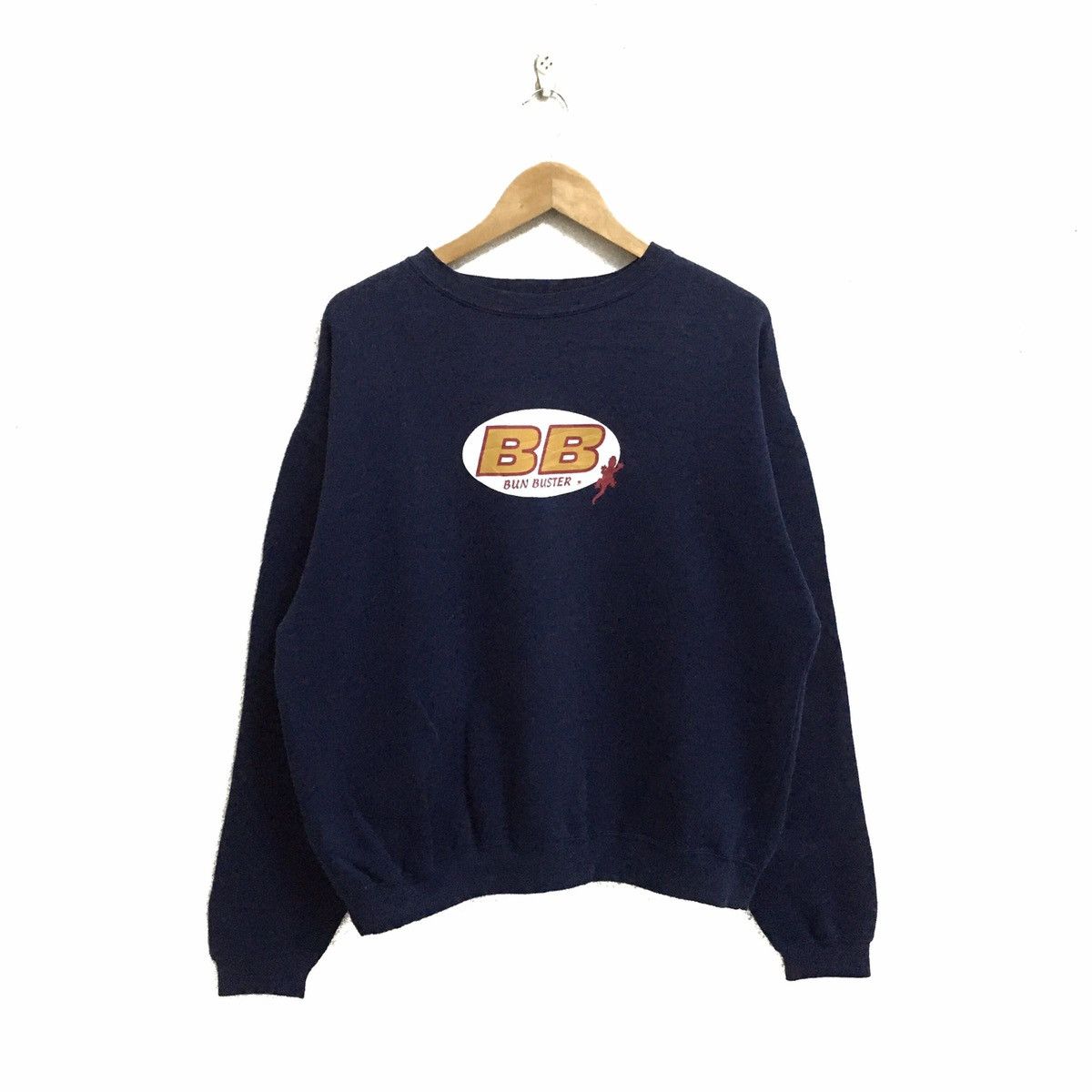 image of Vintage Bun Buster Skateboard Streetwear Sweatshirt Pullover in Navy, Men's (Size Large)
