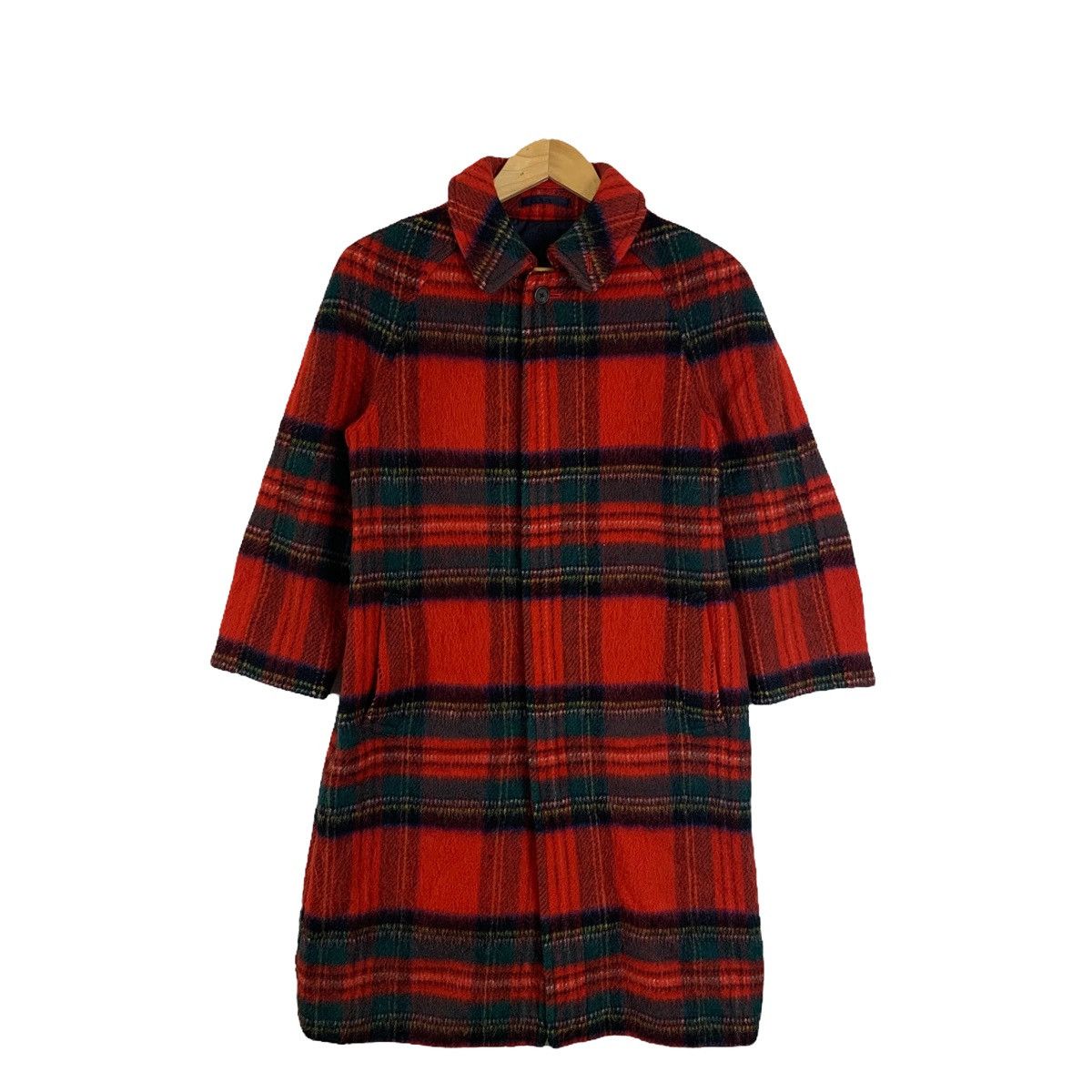 image of J Press x Vintage J.press Casualwear Design Tartan Wool Long Coat Parka Jacket in Red (Size Small)