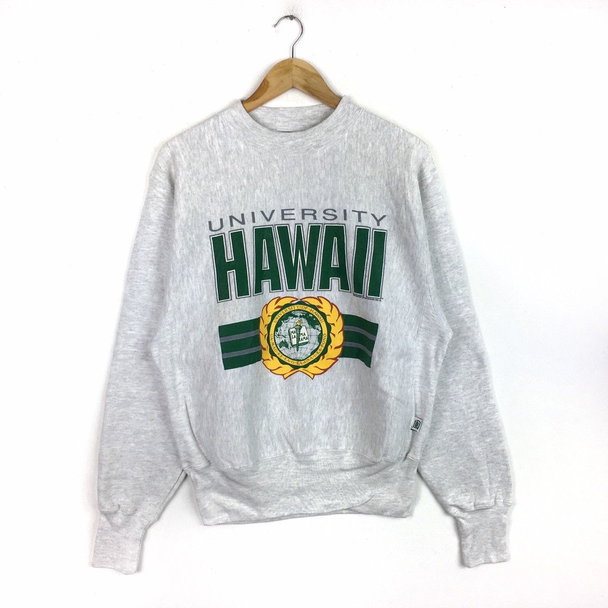 image of American College x Vintage University Hawaii Sweatshirts Jumper Pullover in Grey, Men's (Size Small