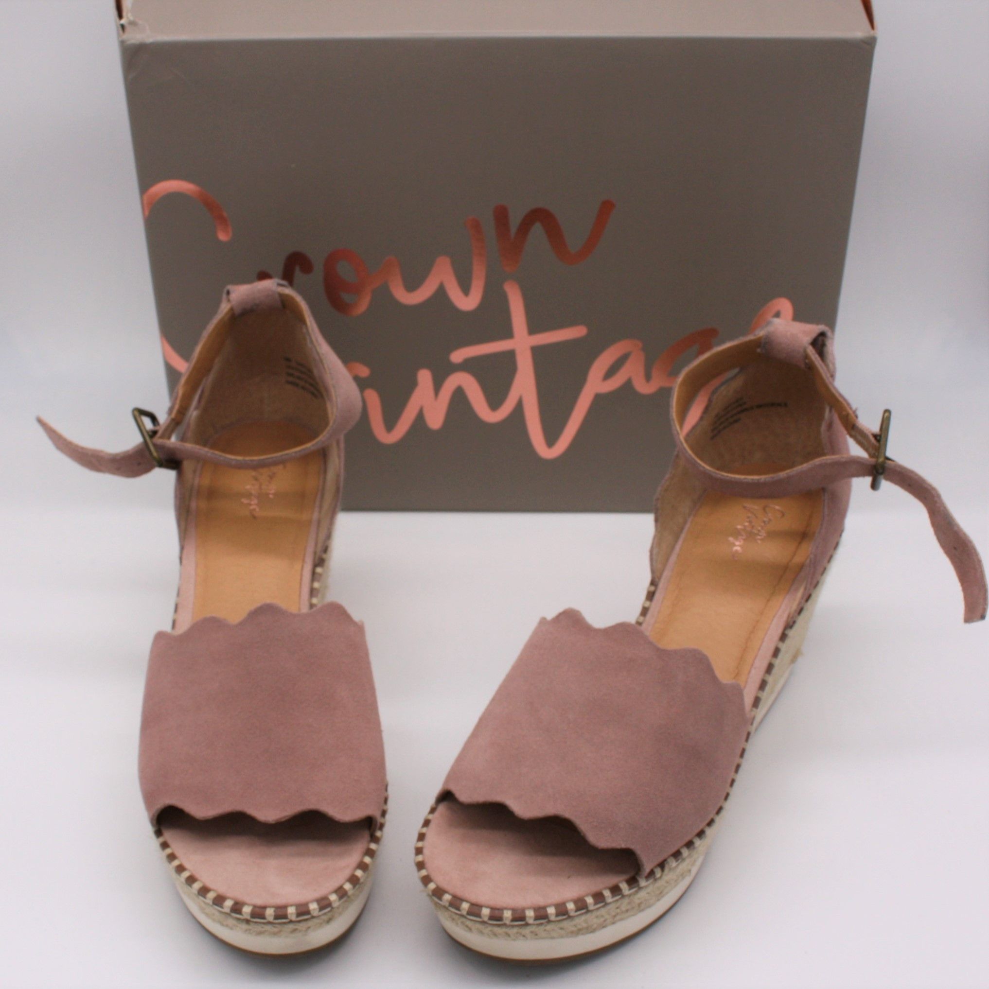 Crown Vintage Daffodil Espadrille Wedge Sandals Pink Suede