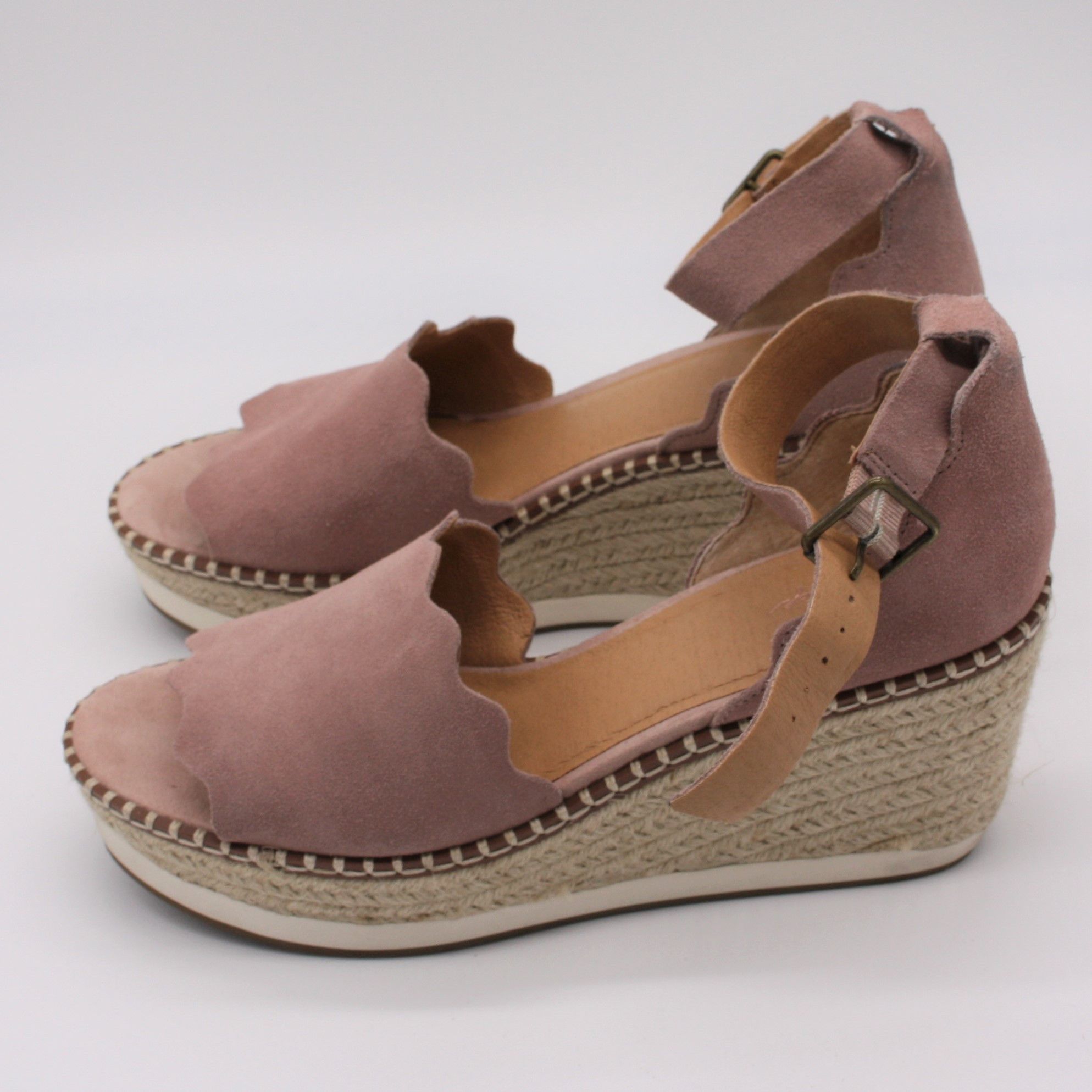 Crown Vintage Daffodil Espadrille Wedge Sandals Pink Suede