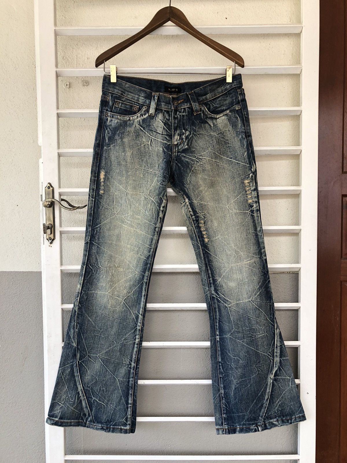 Japanese Brand KUI distressed flared denim bell bottom Size US 34 / EU 50 - 1 Thumbnail