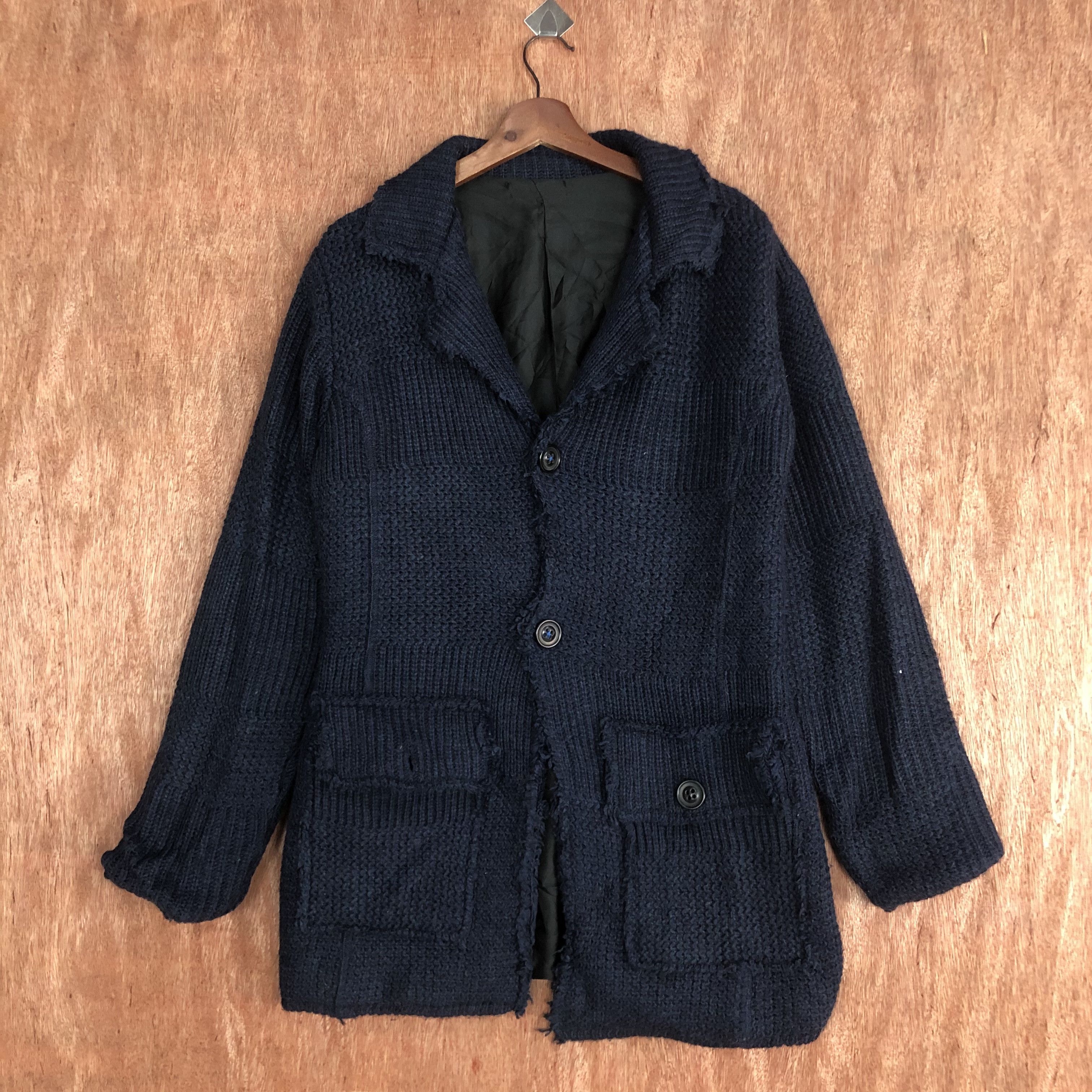 Vintage DLL Japan Brand Dark Blue distressed Knitwear cardigan #c527 Size US M / EU 48-50 / 2 - 1 Thumbnail